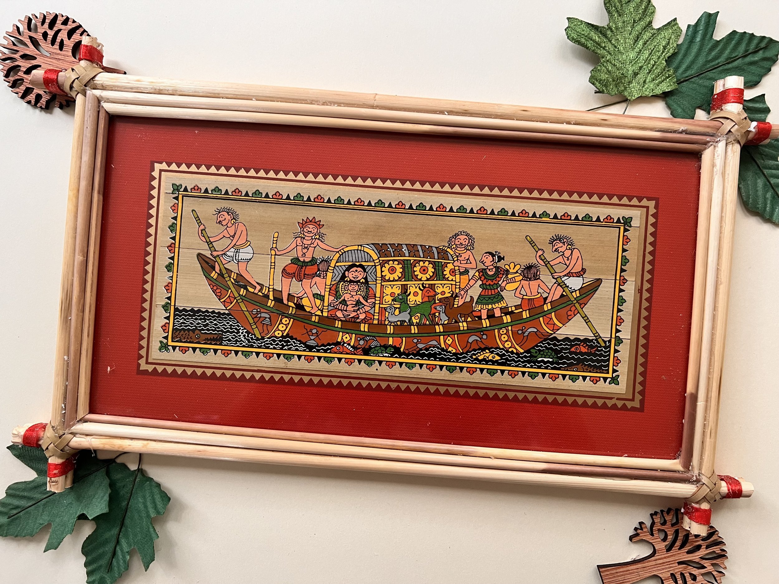 Handmade Pattachitra Boat Journey Painting – Bamboo Frame
