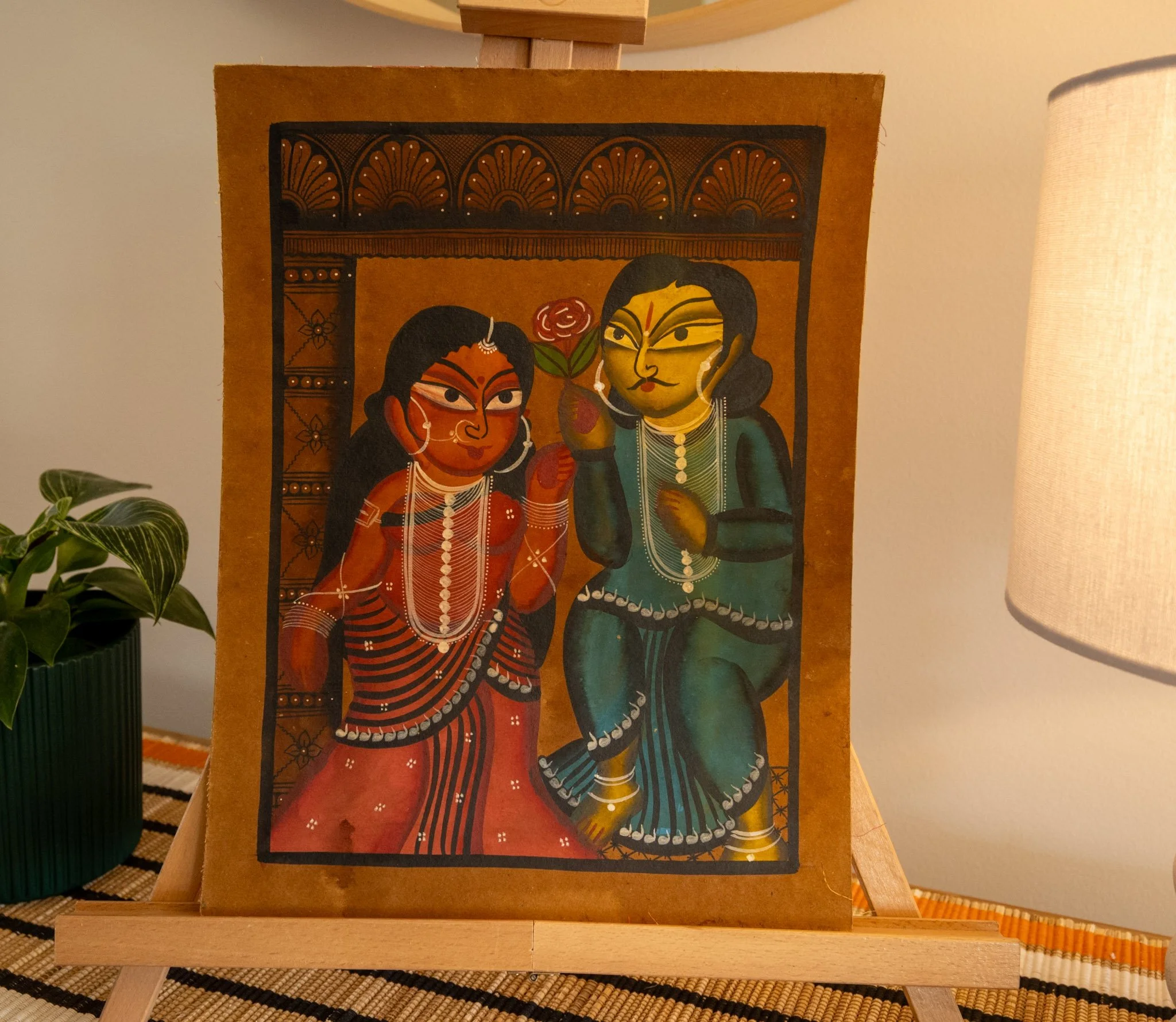 Bengal Pattachitra Two Sakhis with Rose Painting