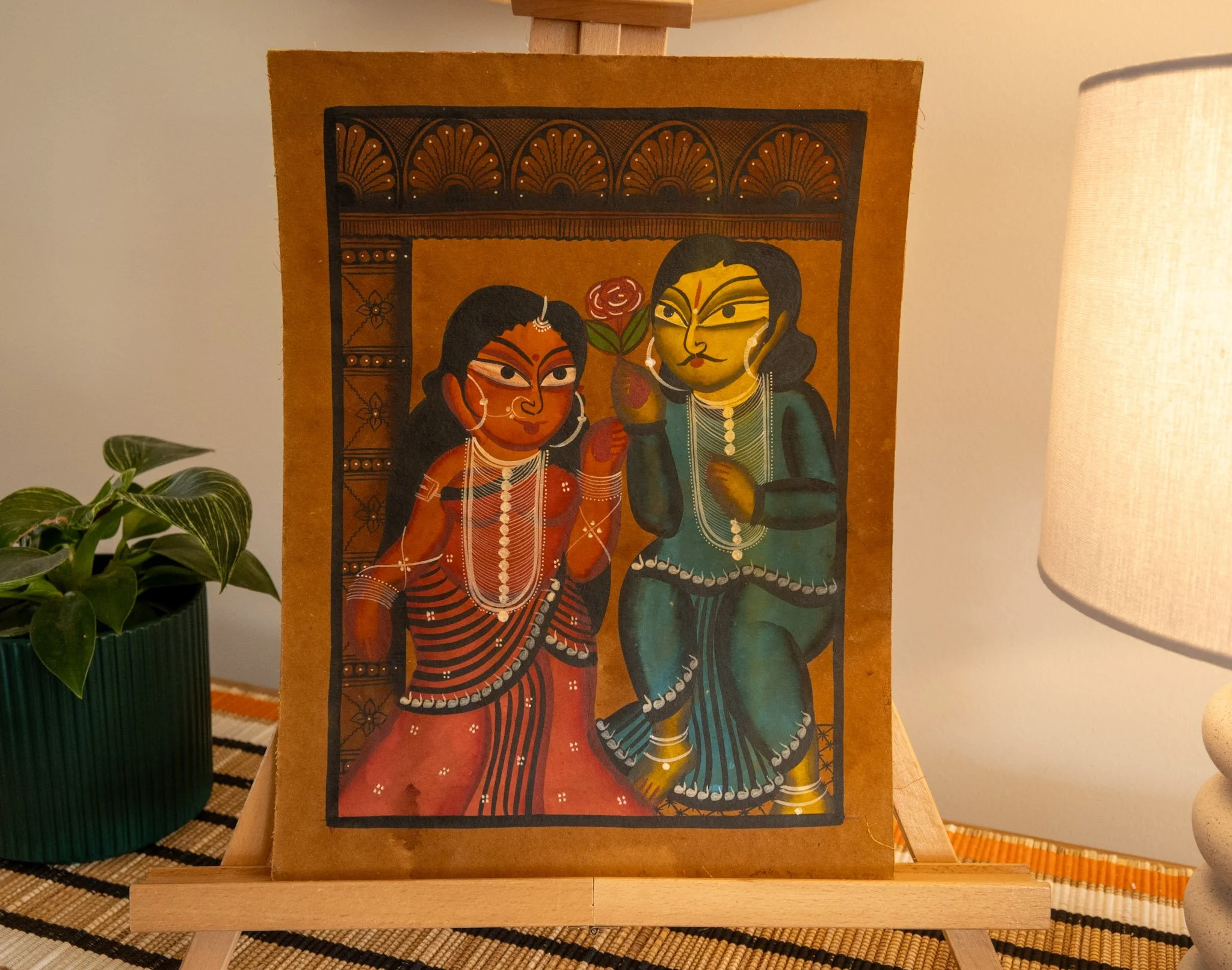 Bengal Pattachitra Two Sakhis with Rose Painting