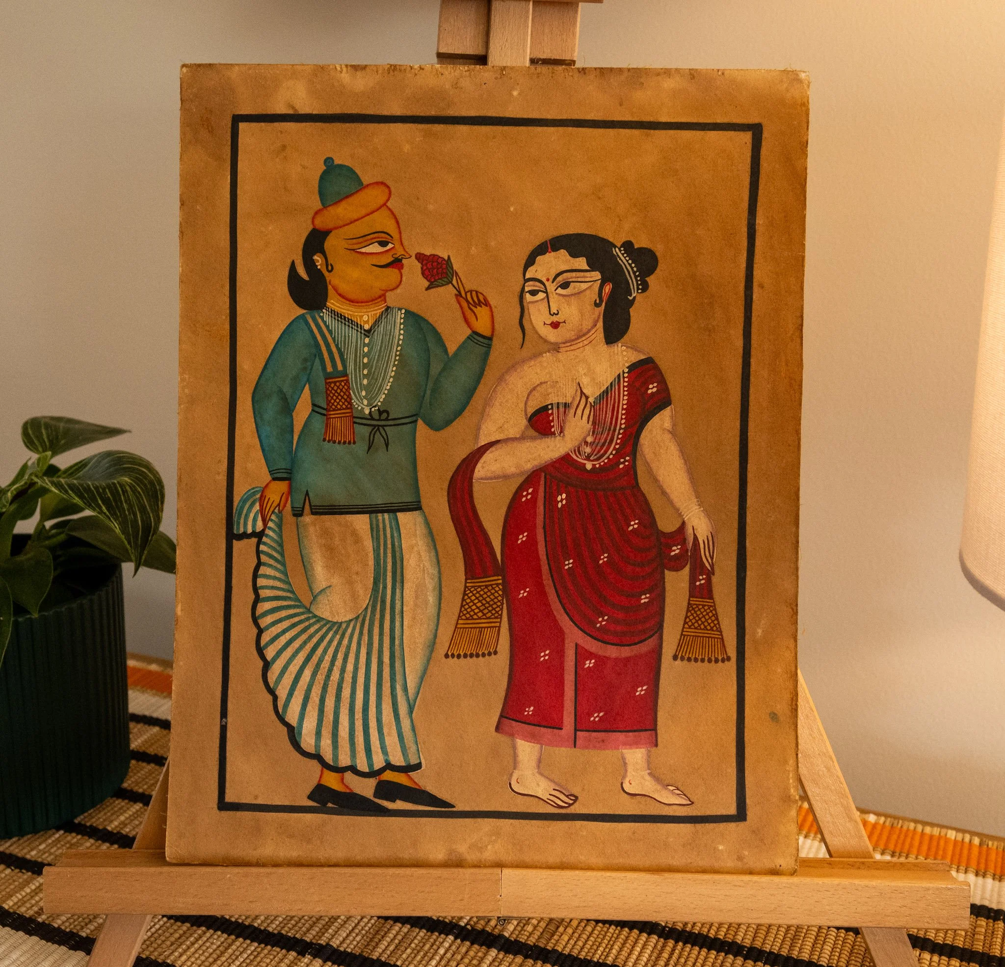 Bengal Pattachitra Babu and Bibi Courtship Painting