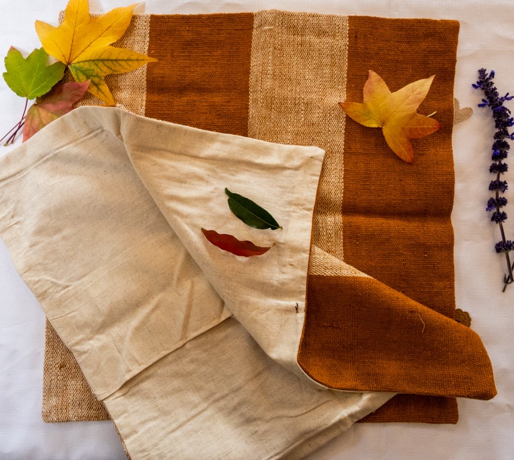 Handwoven Bhujodi Wool Cushion Cover – Ochre & Natural Stripes
