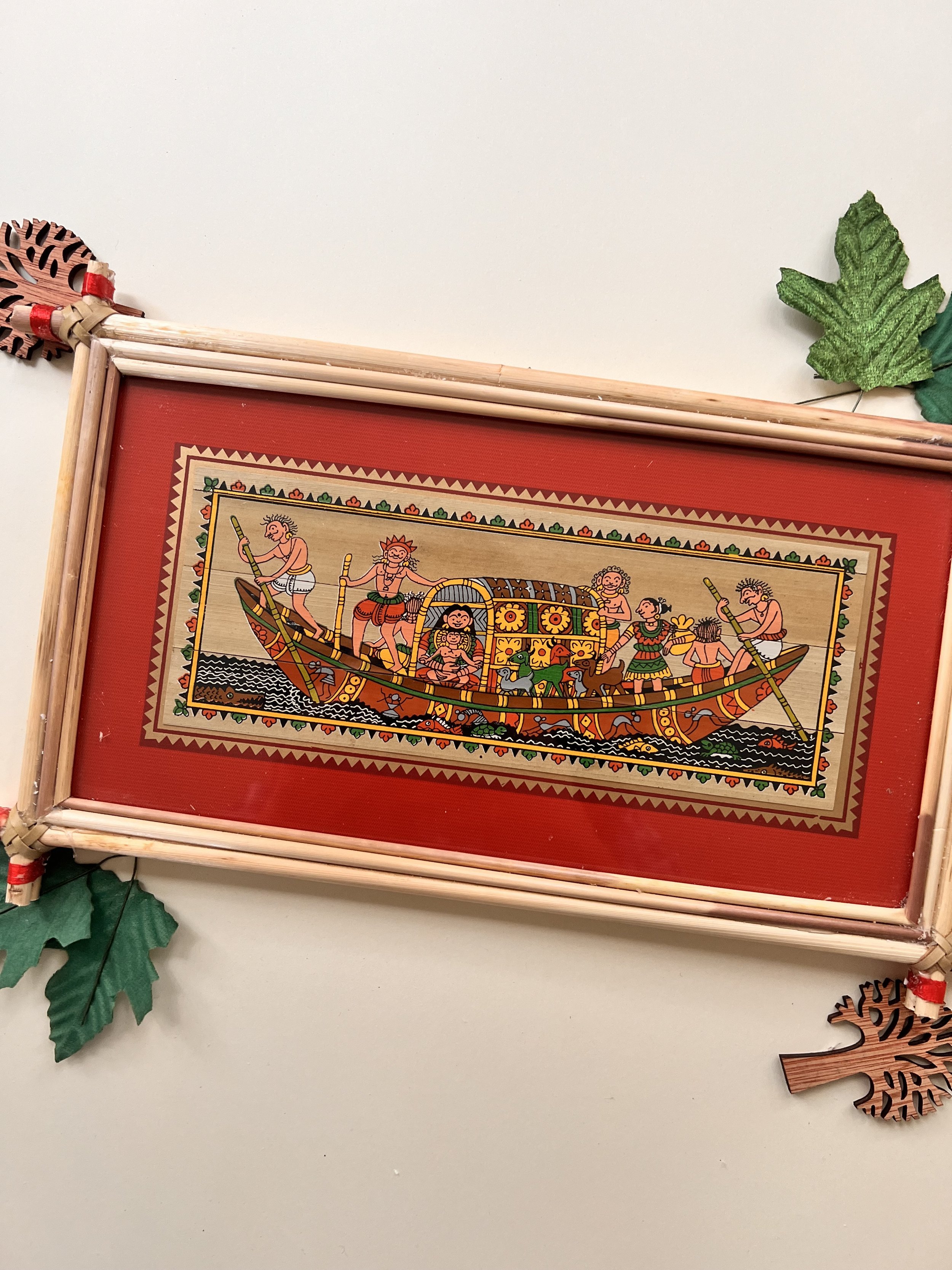 Handmade Pattachitra Boat Journey Painting – Bamboo Frame
