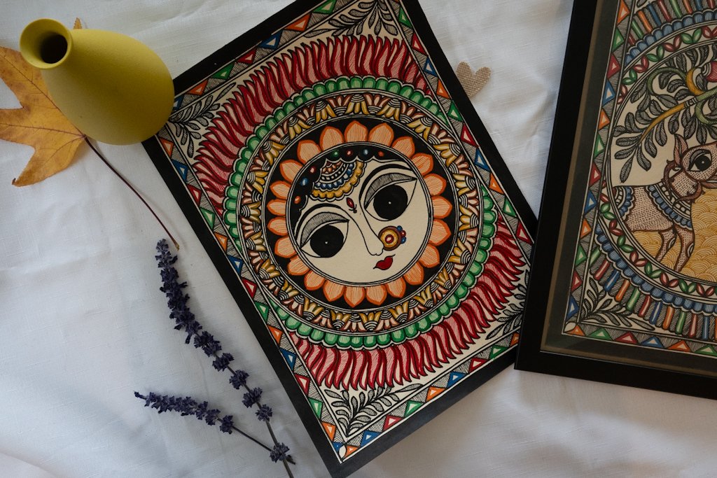 Handmade Madhubani Sun Face Painting – Vibrant Indian Art