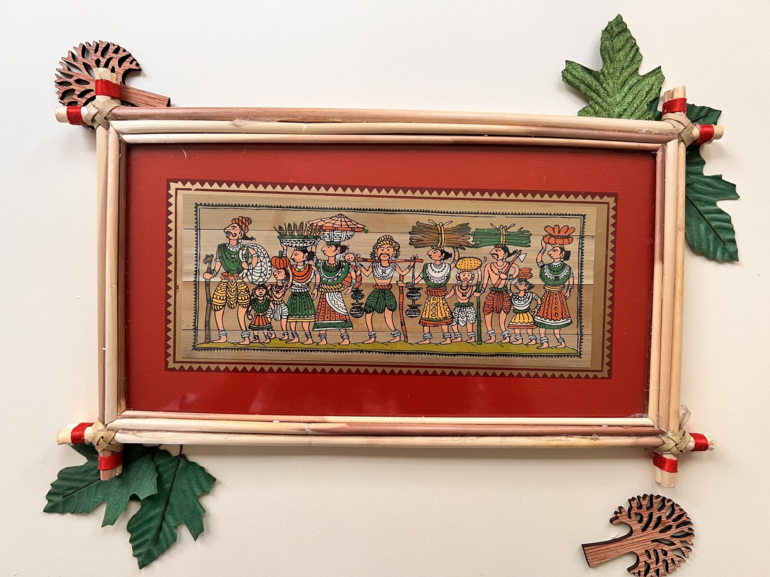 Handmade Pattachitra Village Procession Painting – Bamboo Frame