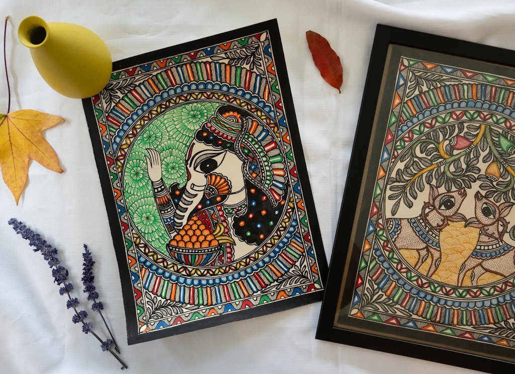 Handmade Madhubani Ganesha Painting – Vibrant Indian Art