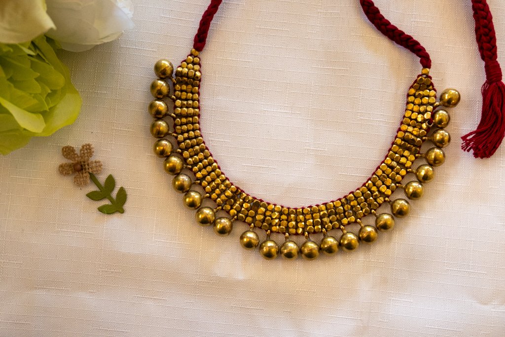Handmade Dhokra Brass Bead Necklace