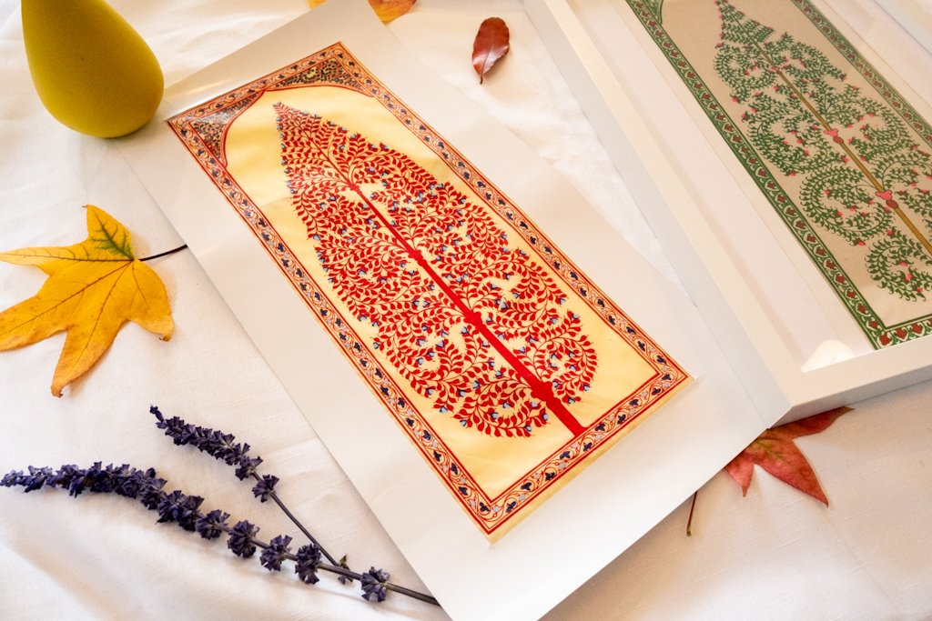 Handmade Tree of Life Painting | Red with Blue Specks