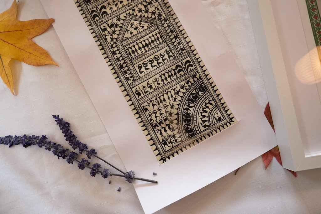 Handmade Warli Painting – Traditional Tribal Village Life in Black & White