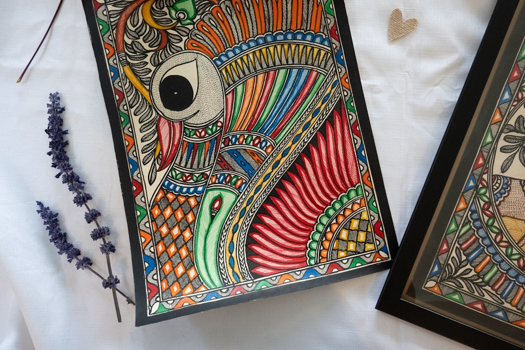 Handmade Madhubani Peacock Painting – Multicolour