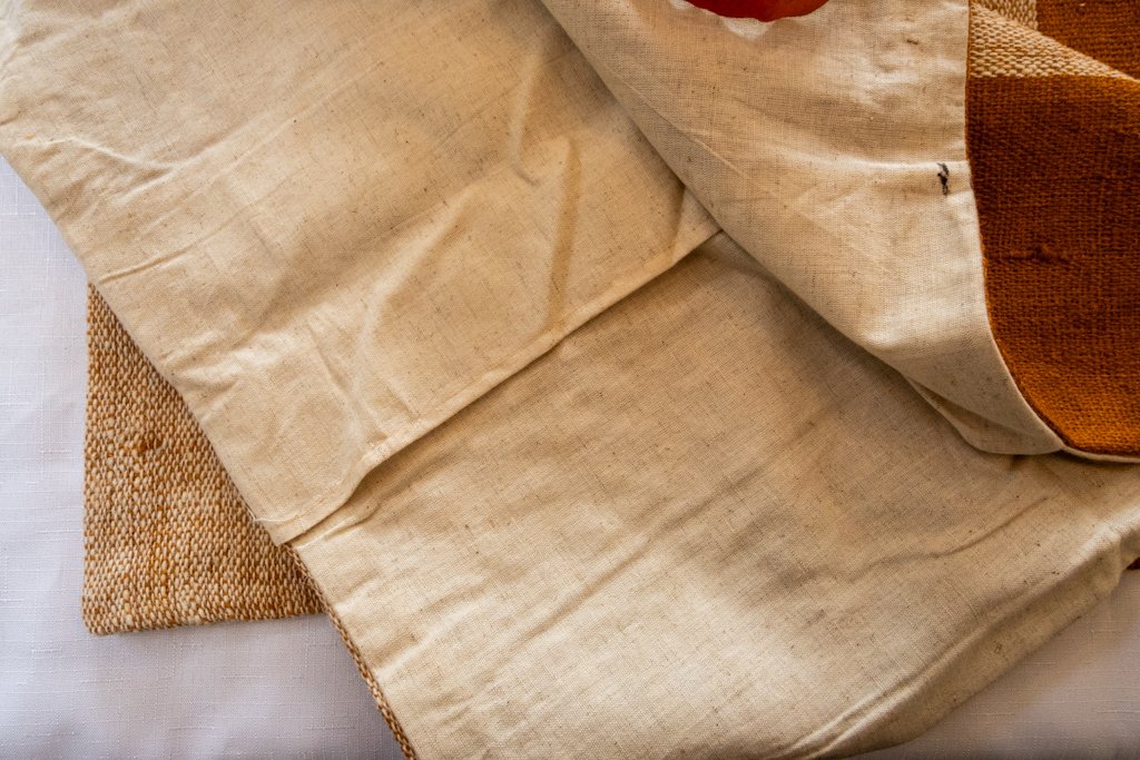 Handwoven Bhujodi Wool Cushion Cover – Ochre & Natural Stripes