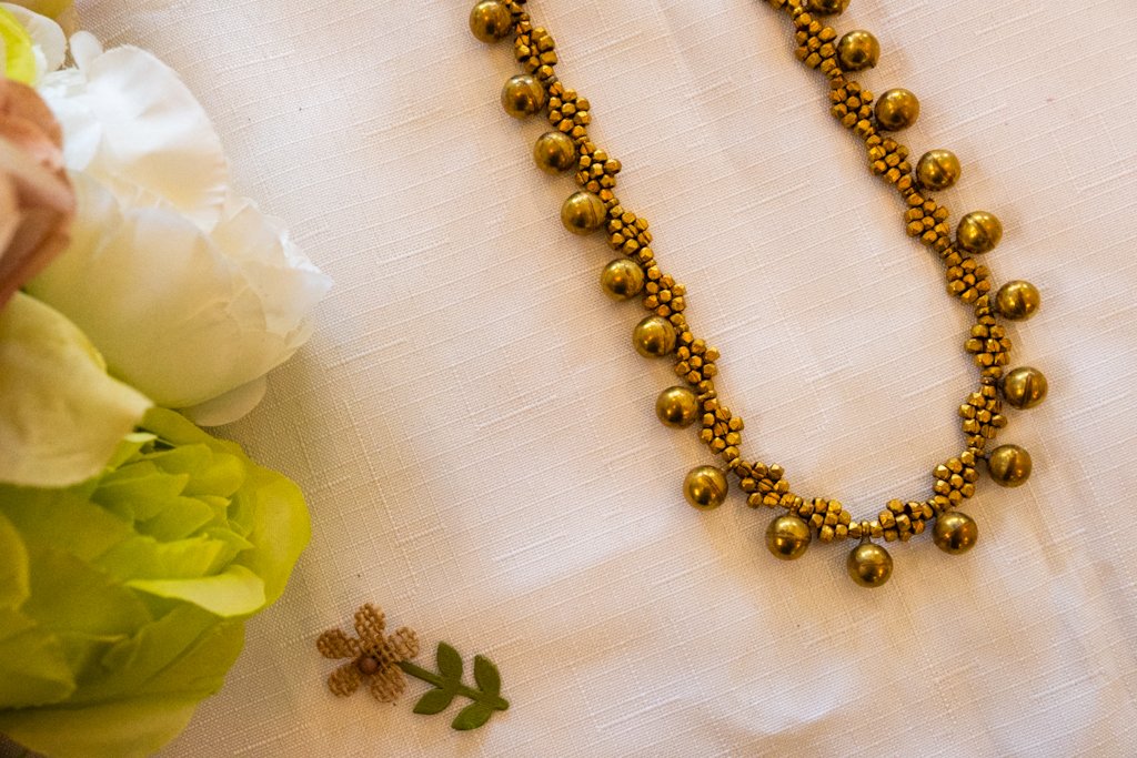 Handmade Dhokra Brass Ball Necklace – Woven Maroon Cord