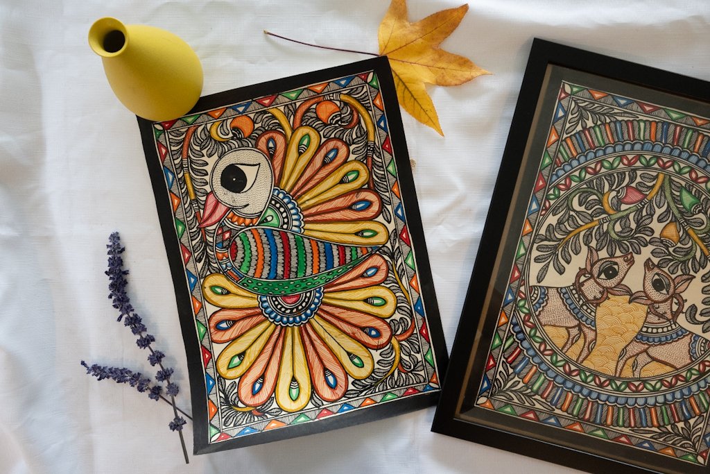 Handmade Madhubani Colourful Bird Painting – Vibrant Indian Art