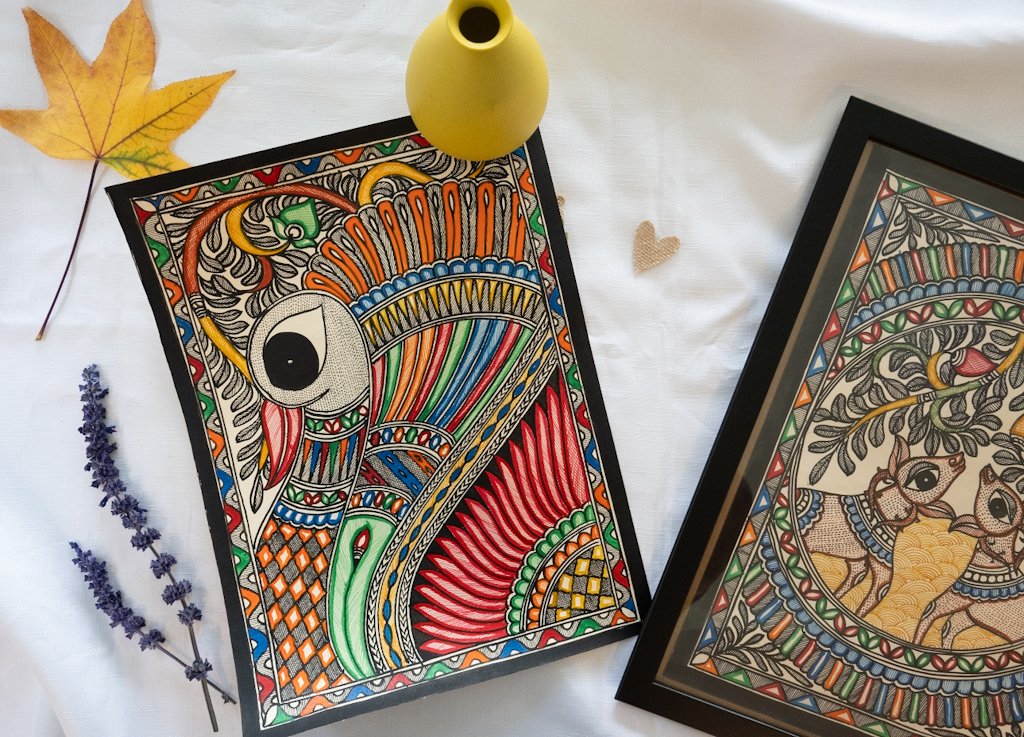 Handmade Madhubani Peacock Painting – Multicolour
