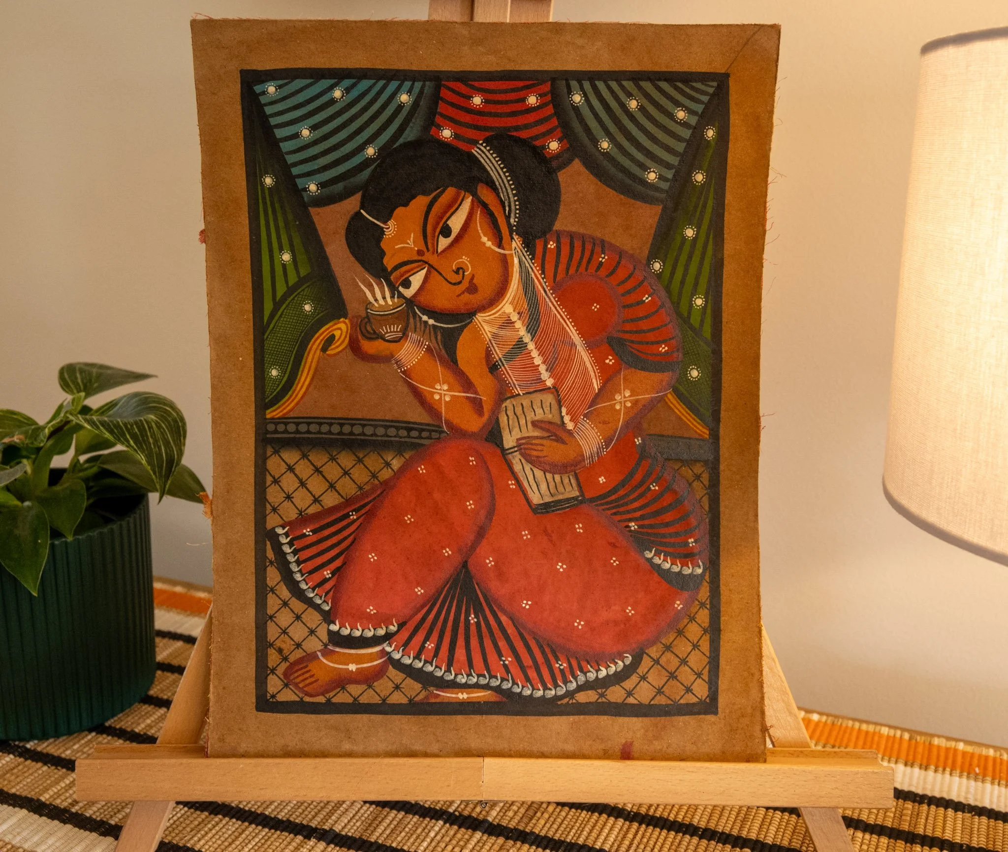 Bengal Pattachitra Reclining Lady with Book Painting
