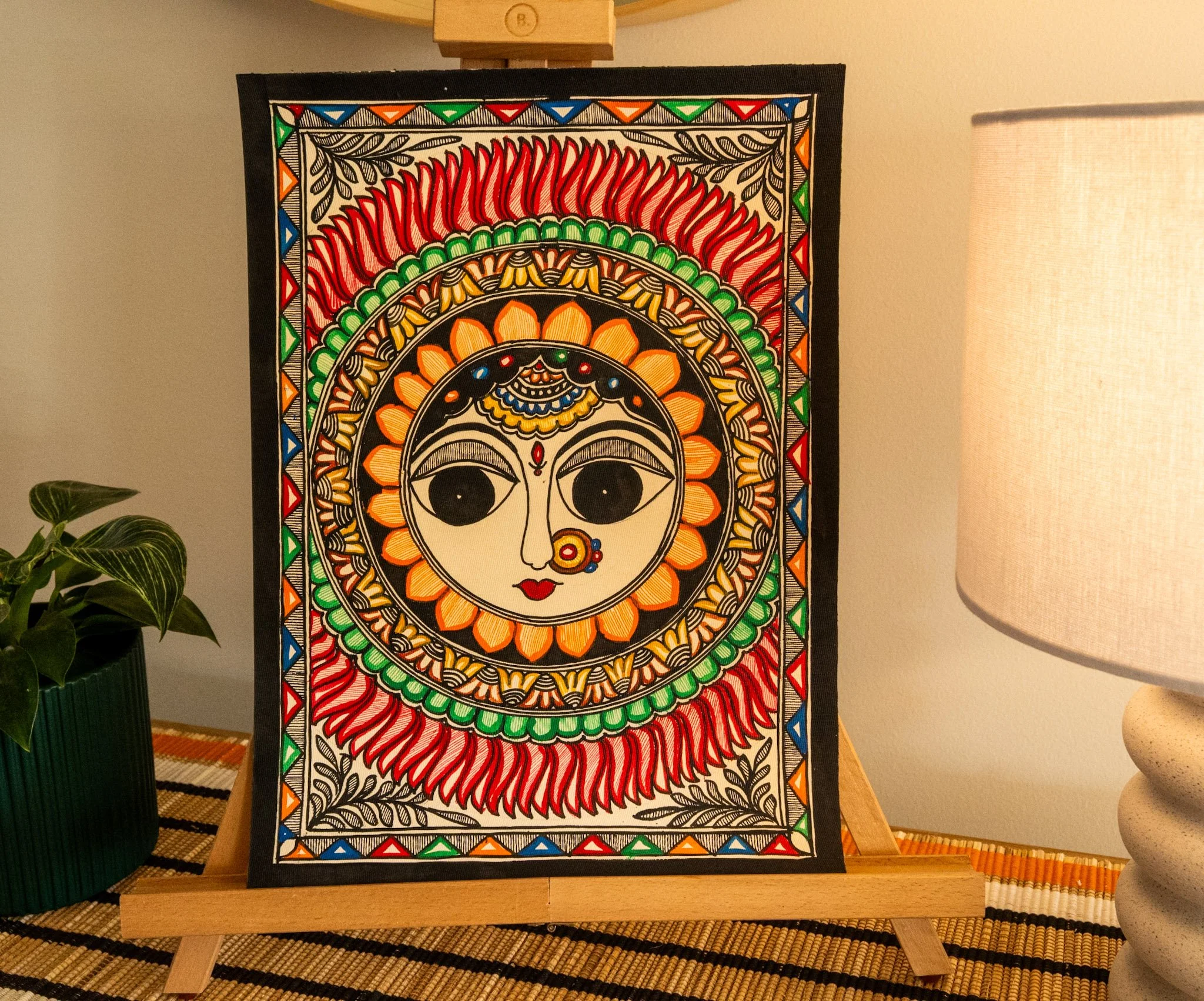 Handmade Madhubani Sun Face Painting