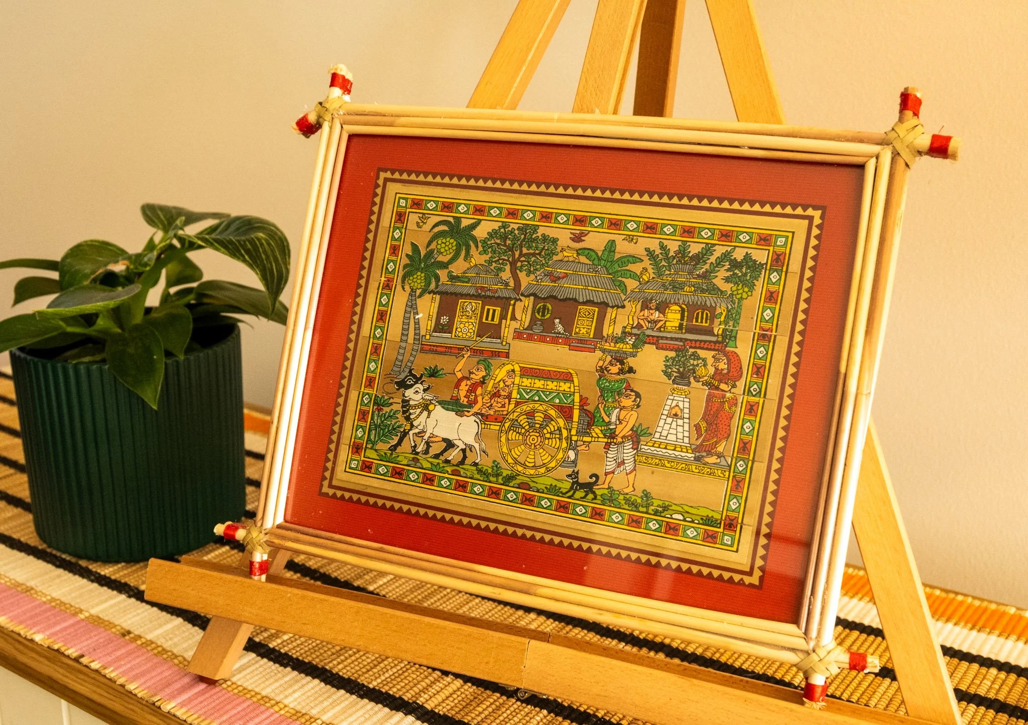 Handmade Pattachitra Bullock Cart Village Scene Painting | Nadhi Artistry Australia