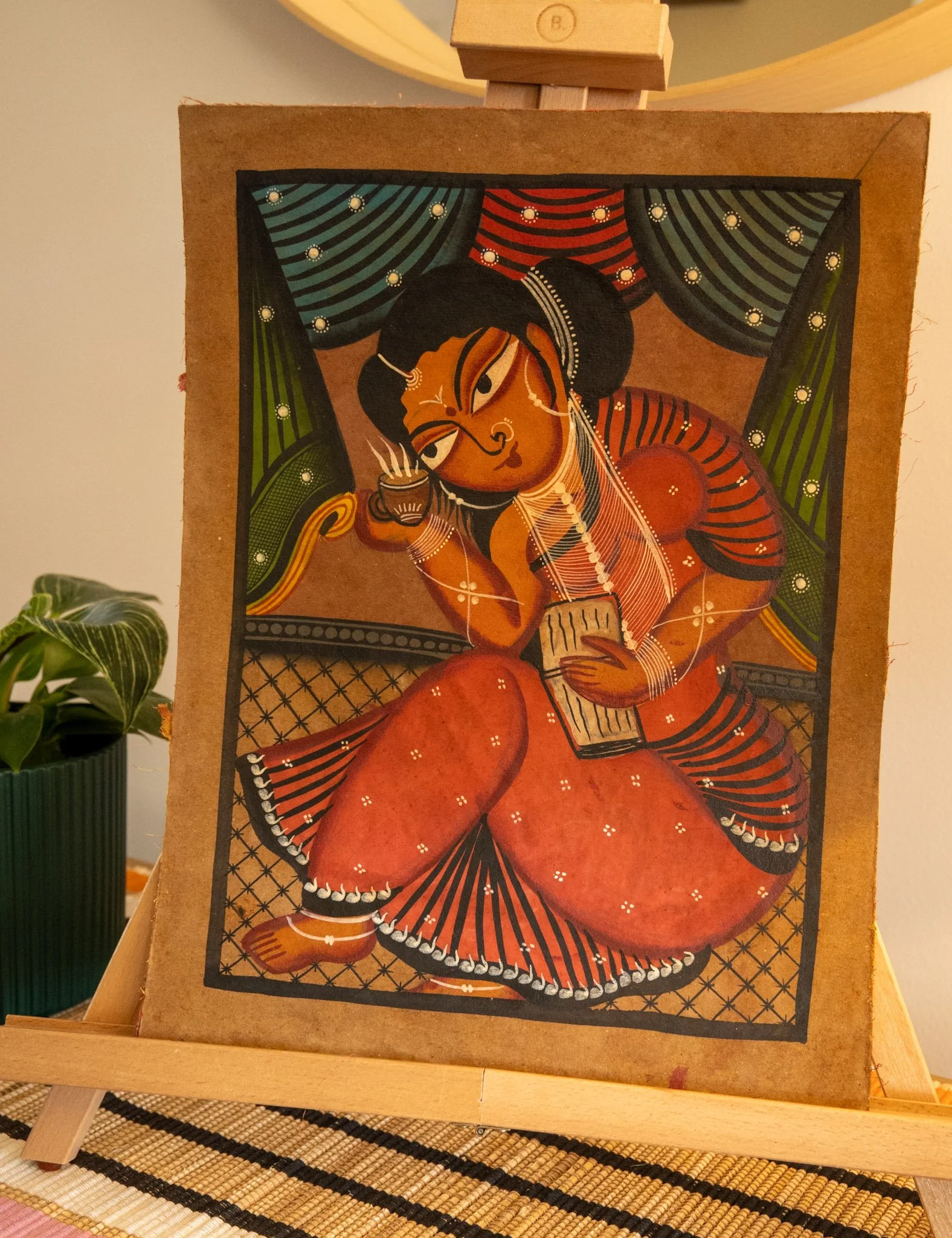 Bengal Pattachitra Reclining Lady with Book Painting