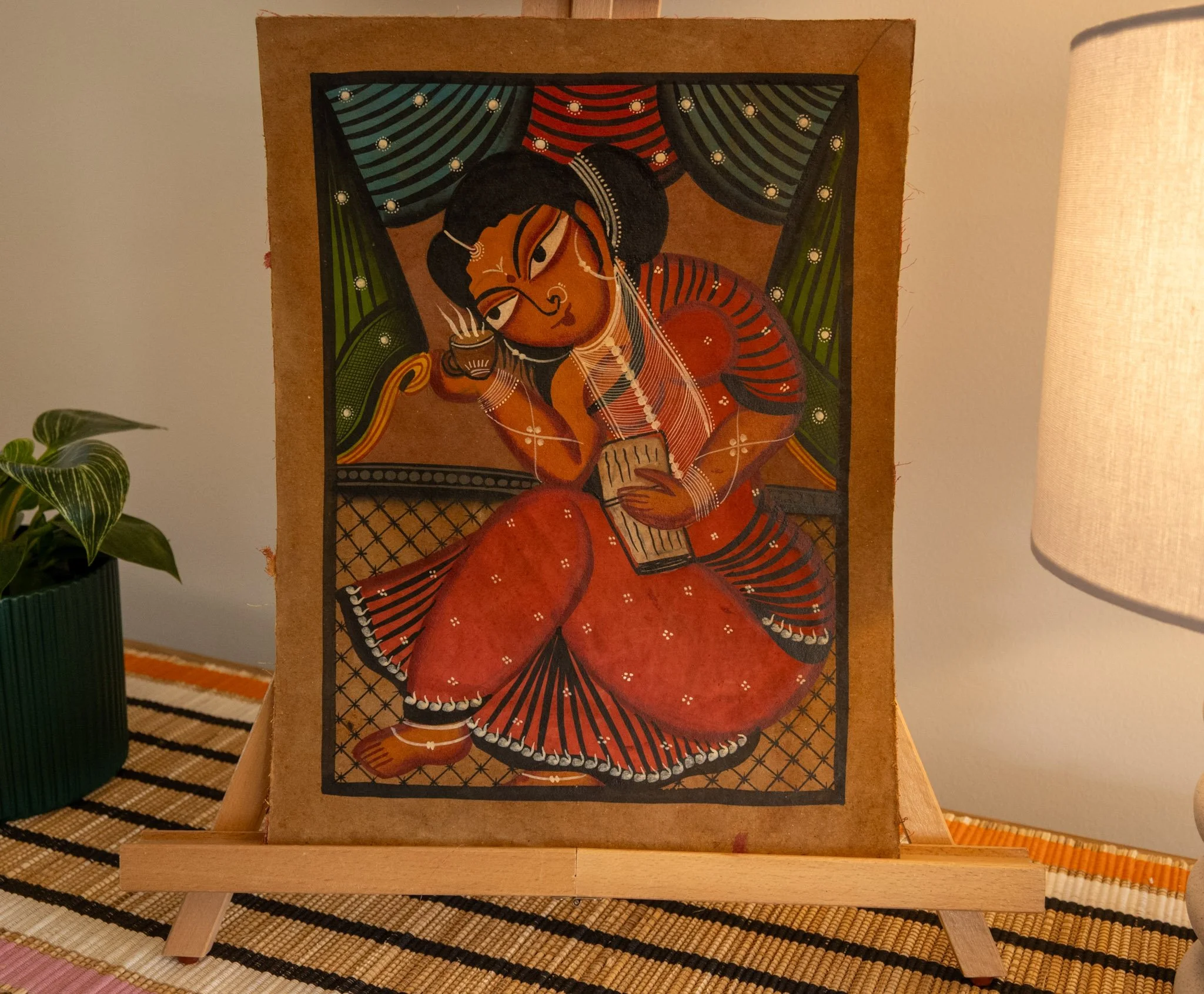 Bengal Pattachitra Reclining Lady with Book Painting