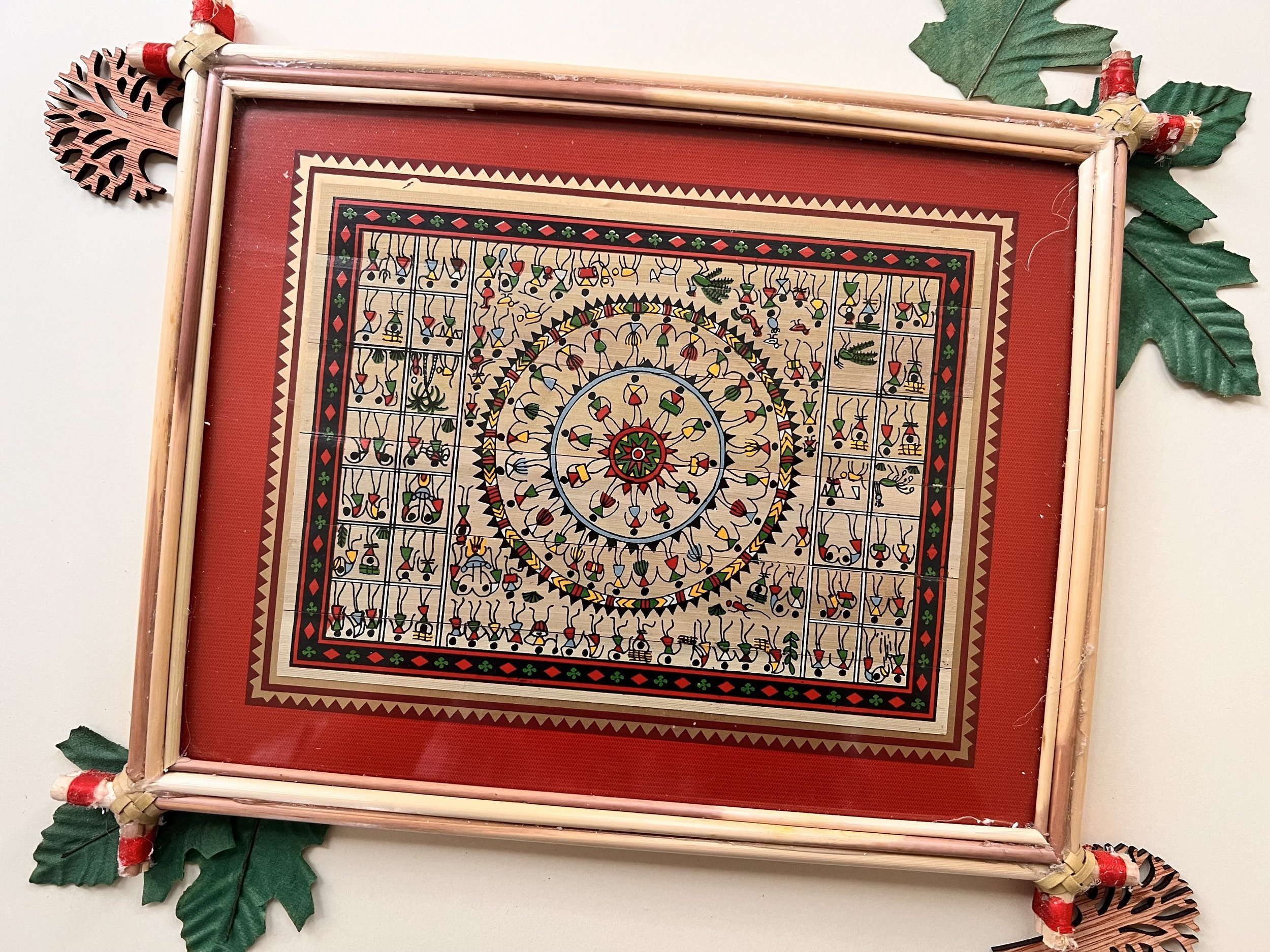 Handmade Pattachitra Floral Mandala Painting – Bamboo Frame