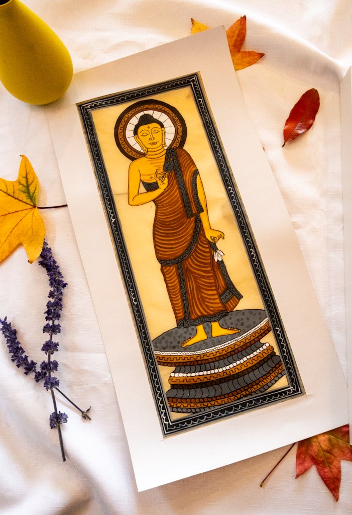 Handmade Pattachitra Buddha Painting – Brown & Blue