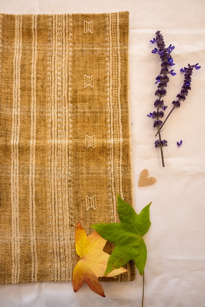 Handwoven Bhujodi Wool Cushion Cover – Earthy Ochre with White Kutch Motifs