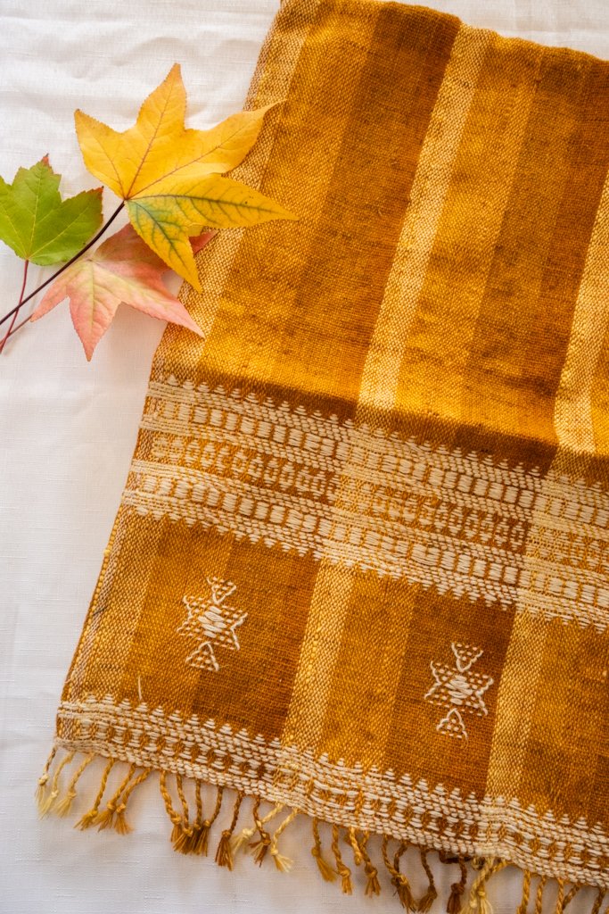 Handwoven Bhujodi Wool Cushion Cover – Mustard with Traditional Kutch Motifs