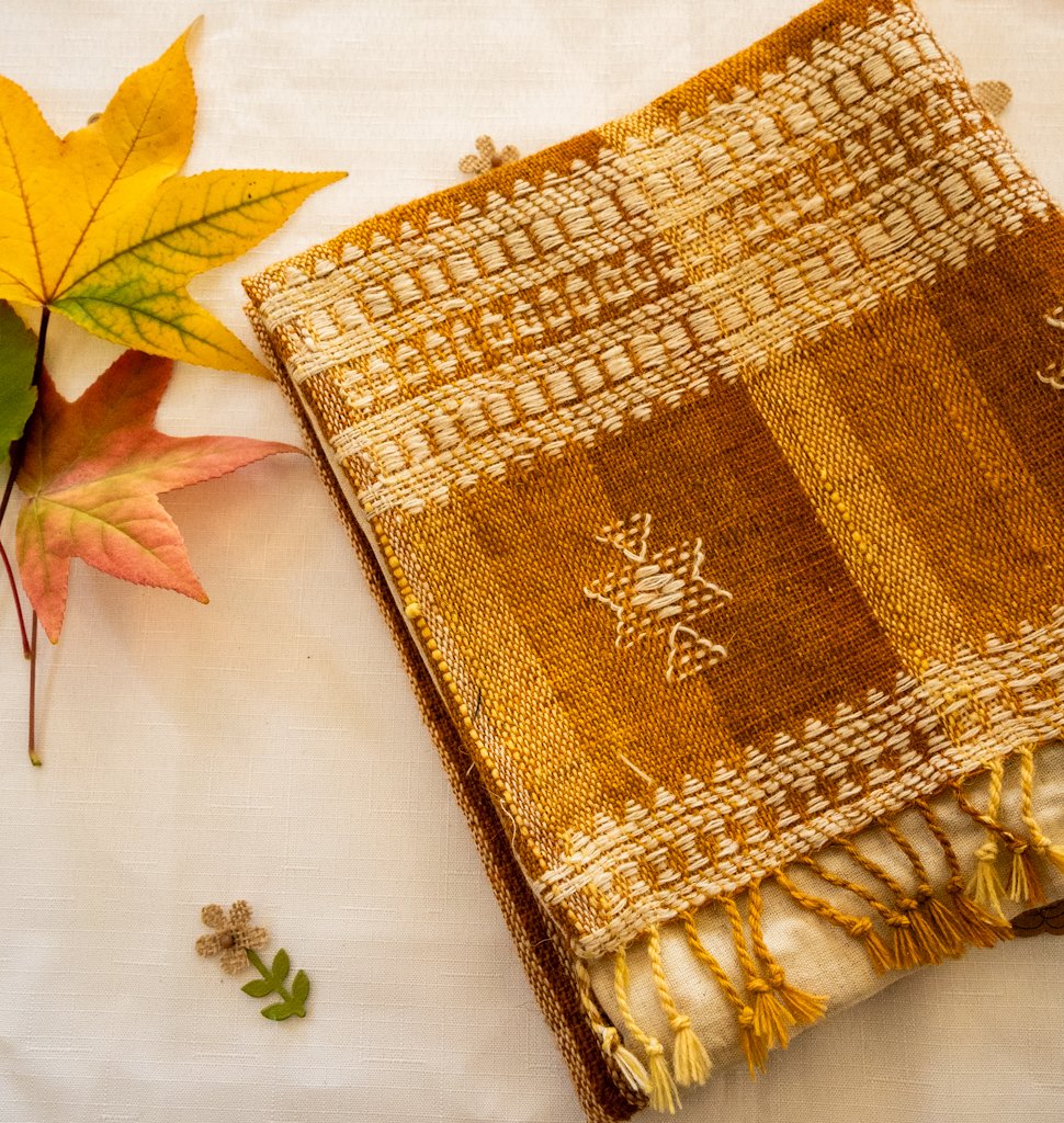 Handwoven Bhujodi Wool Cushion Cover – Mustard with Traditional Kutch Motifs
