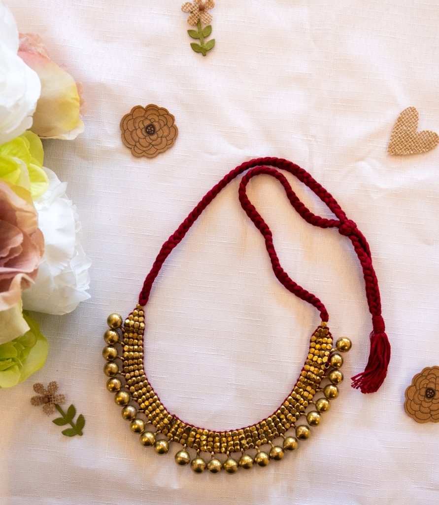 Handmade Dhokra Brass Bead Necklace