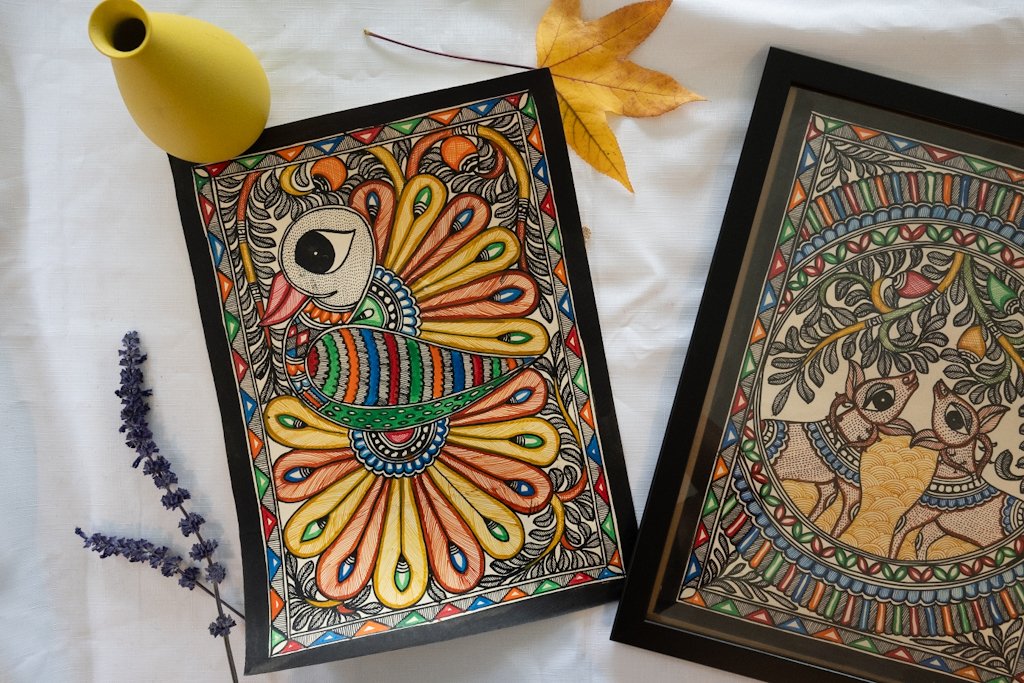 Handmade Madhubani Colourful Bird Painting – Vibrant Indian Art