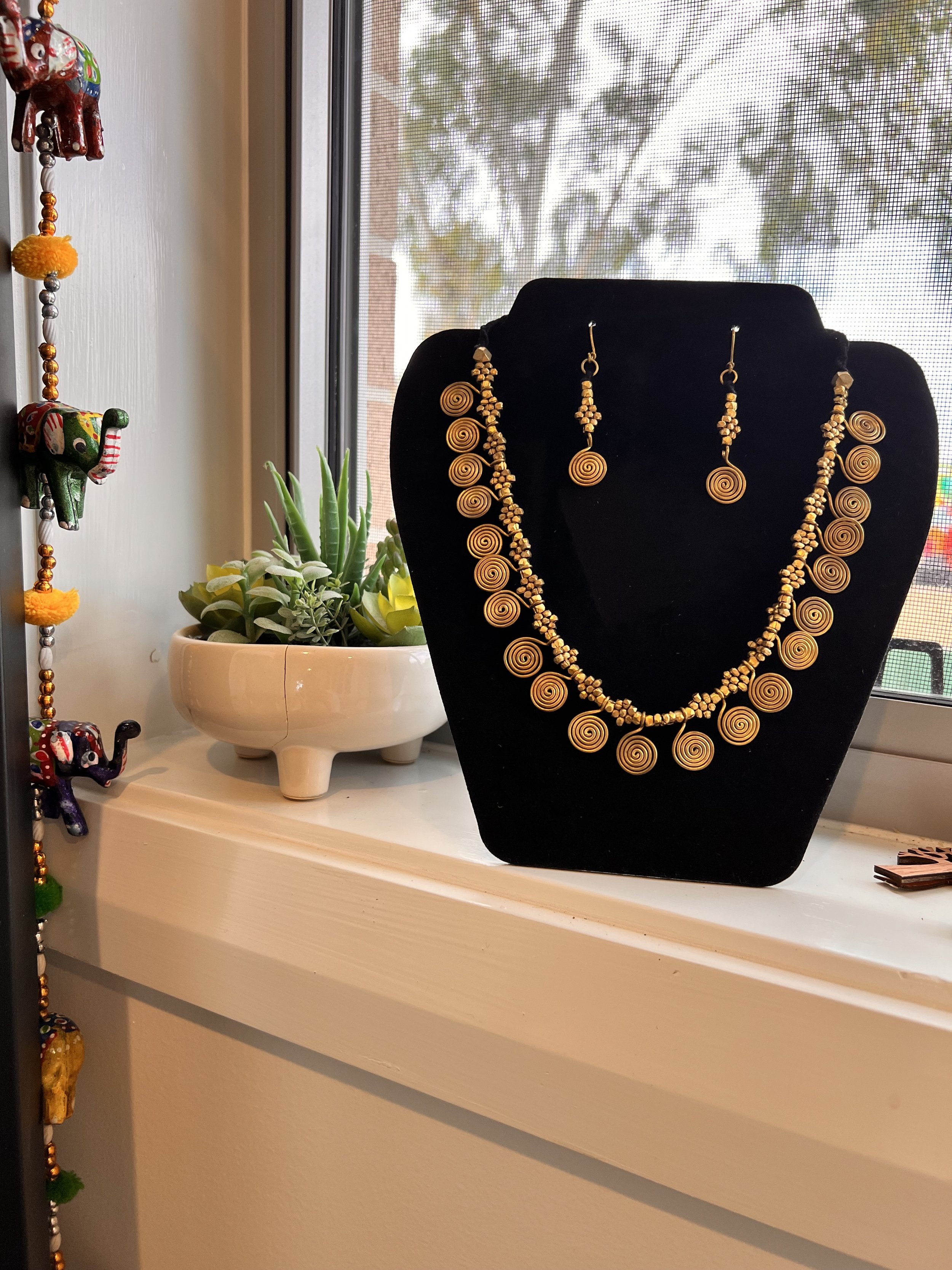 Handmade Dhokra Spiral Necklace and Earring Set – Brass Jewellery