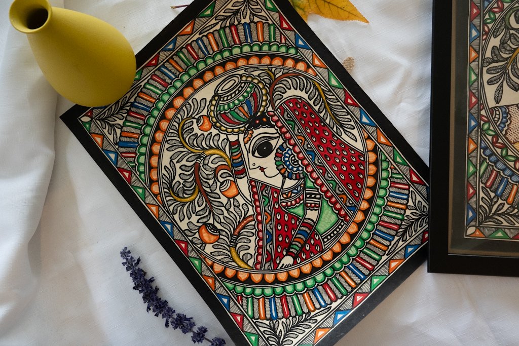 Handmade Madhubani Lady with Pot Painting – Elegant Indian Art
