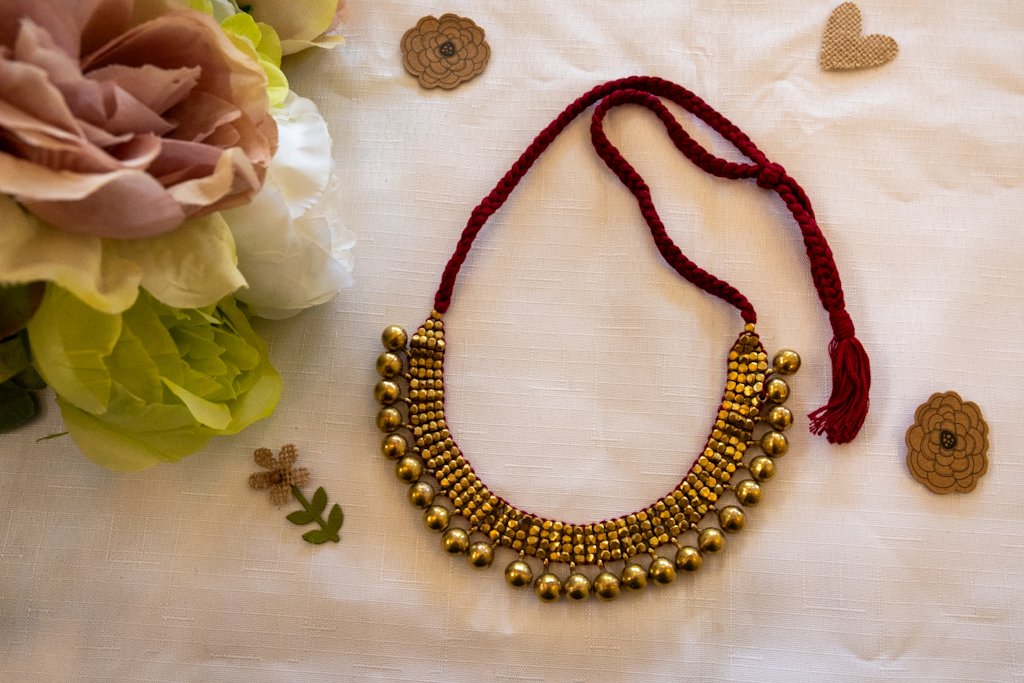 Handmade Dhokra Brass Bead Necklace
