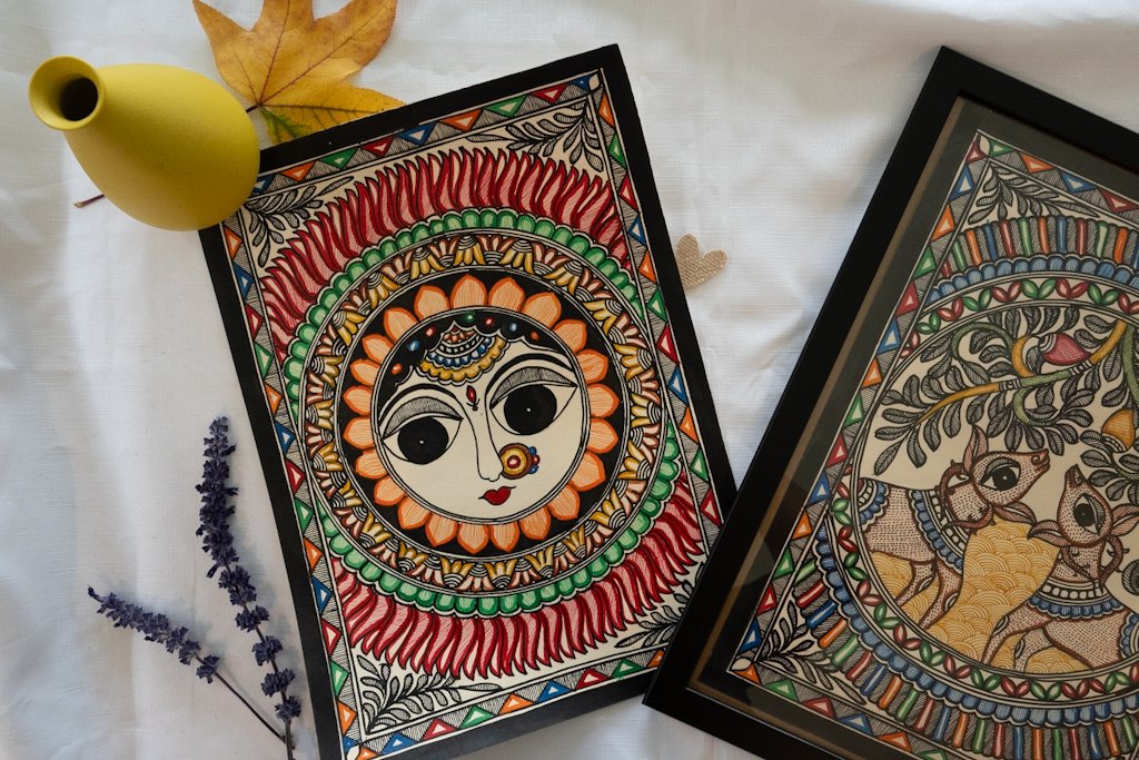 Handmade Madhubani Sun Face Painting – Vibrant Indian Art
