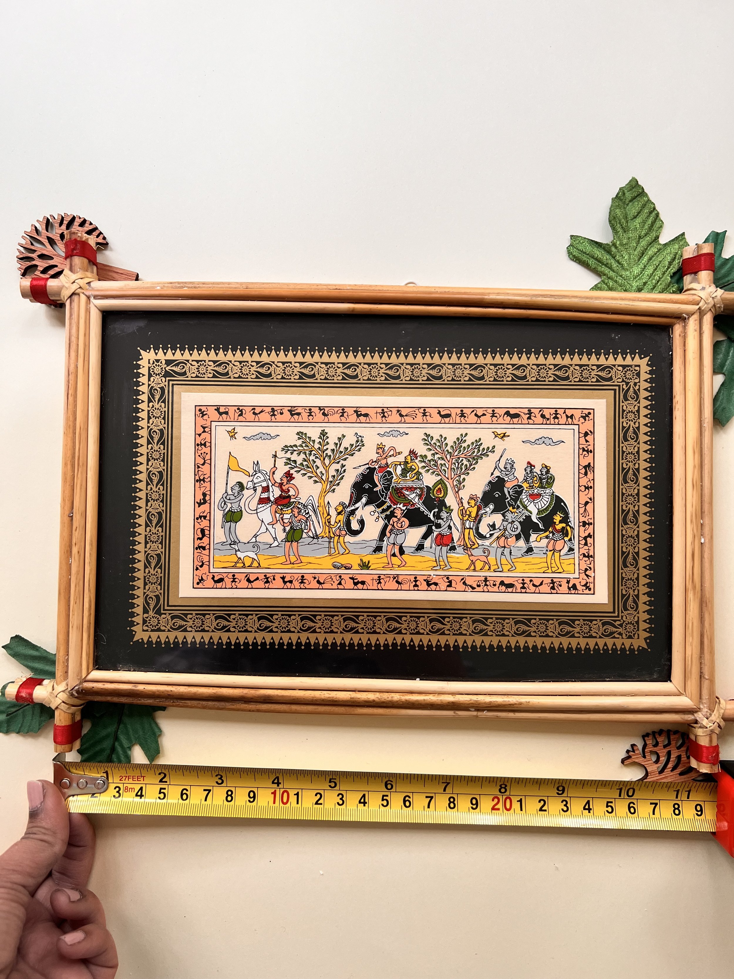 Handmade Pattachitra Festive Elephant Parade Painting – Bamboo Frame