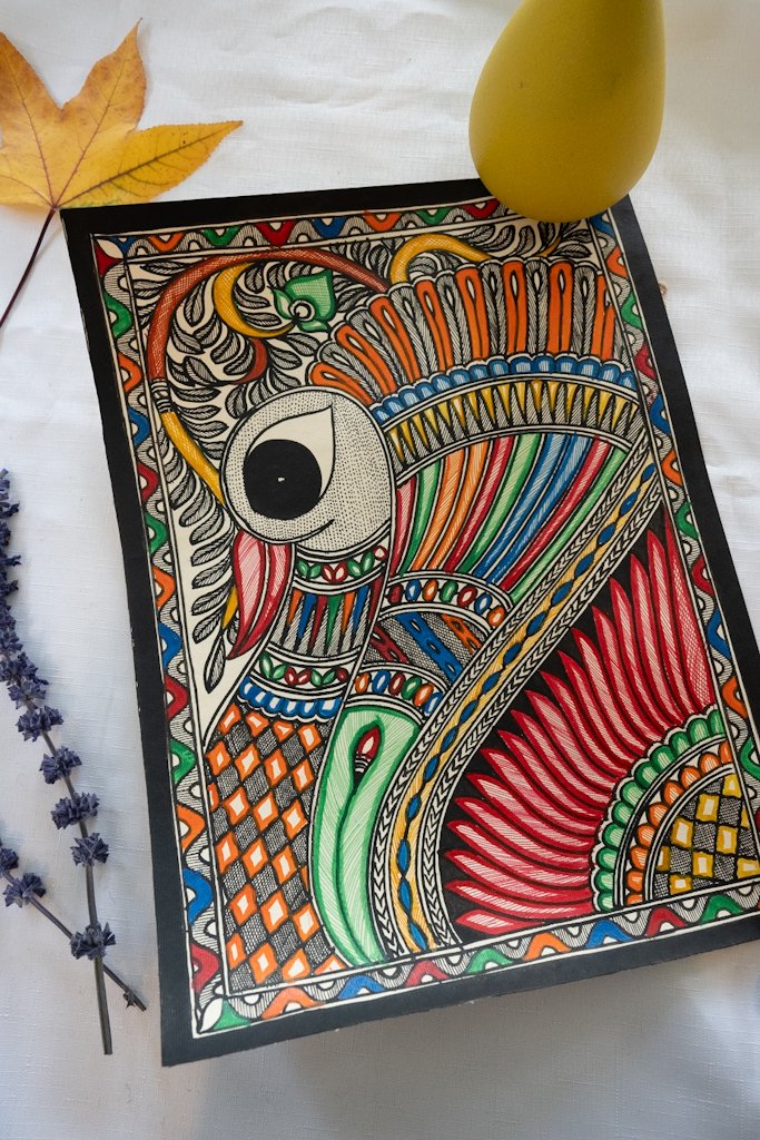 Handmade Madhubani Peacock Painting – Multicolour