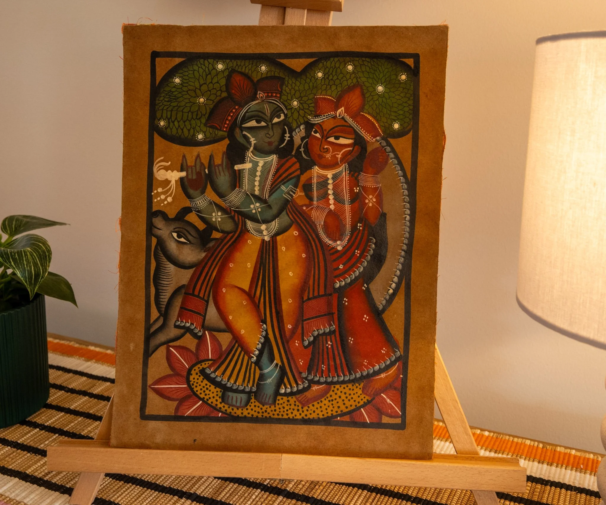Bengal Pattachitra Radha Krishna Beneath the Kadamba Painting
