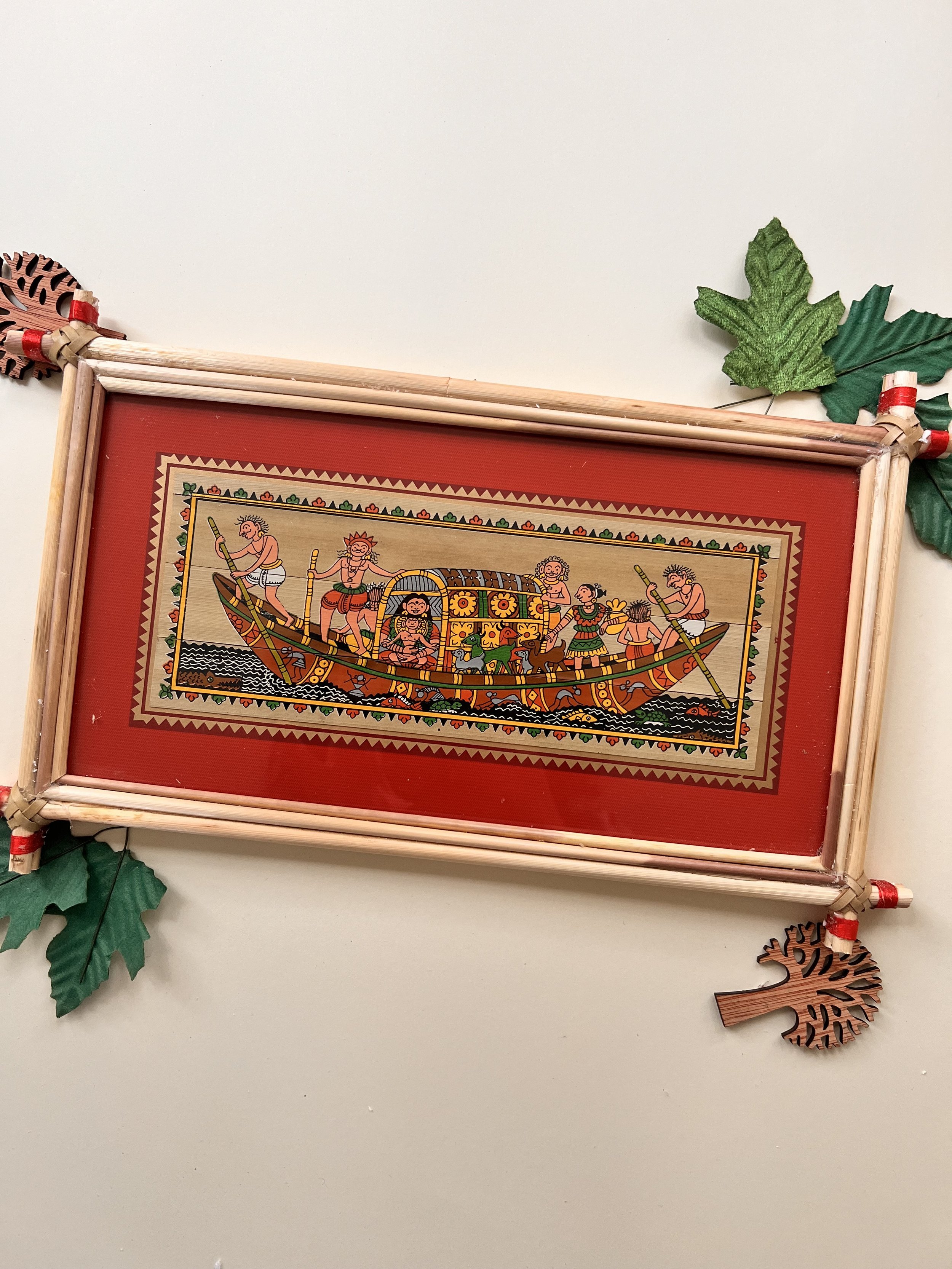 Handmade Pattachitra Boat Journey Painting – Bamboo Frame