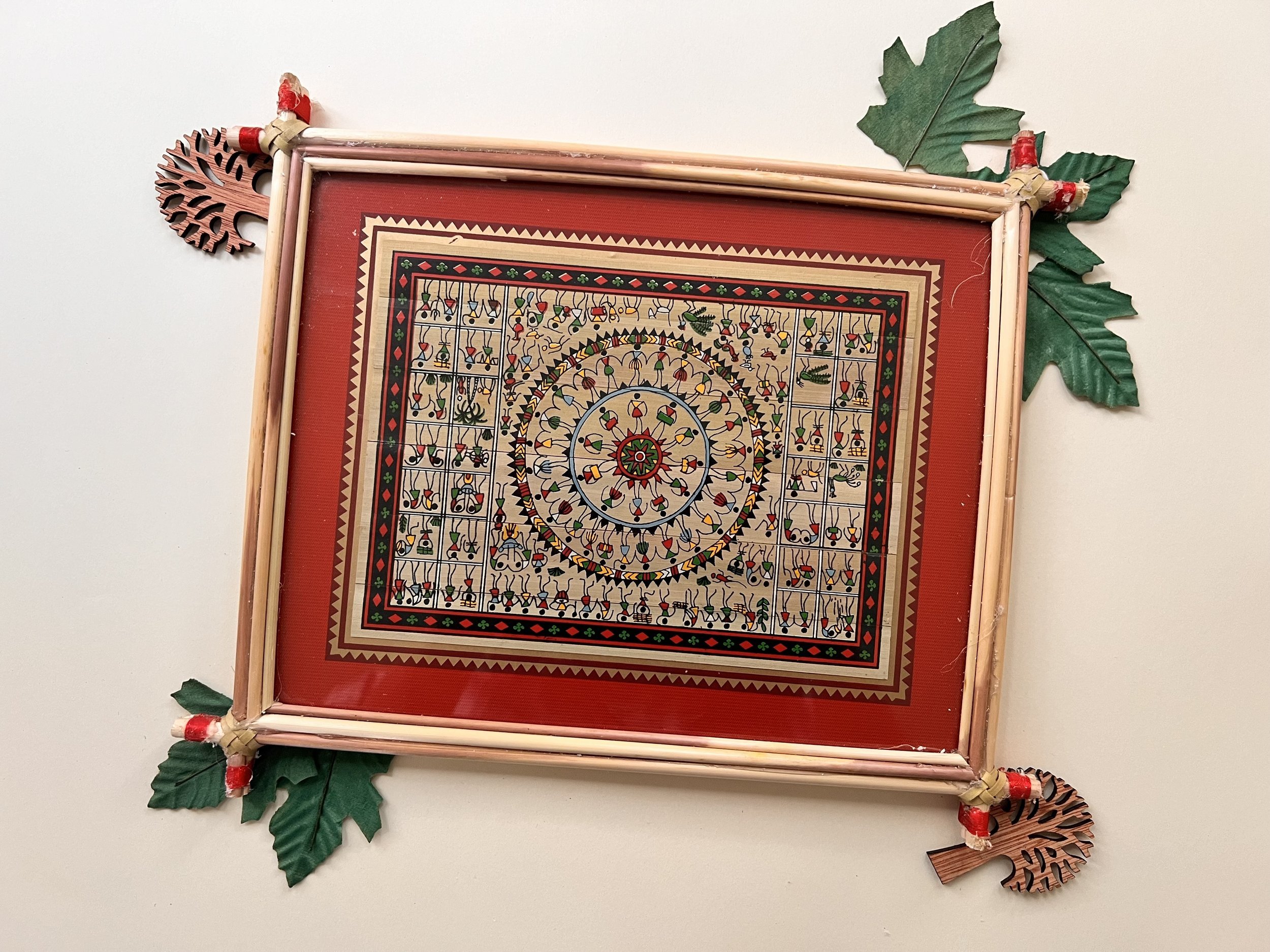 Handmade Pattachitra Floral Mandala Painting – Bamboo Frame