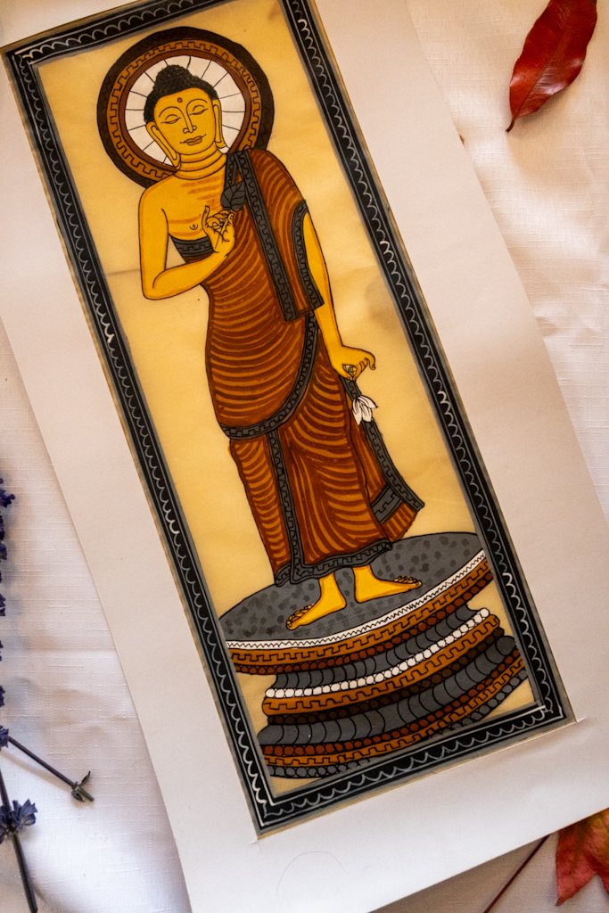 Handmade Pattachitra Buddha Painting – Brown & Blue