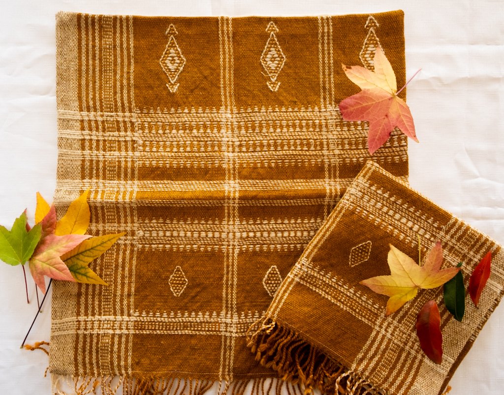 Handwoven Bhujodi Wool Cushion Cover – Mustard with Traditional Kutch Motifs