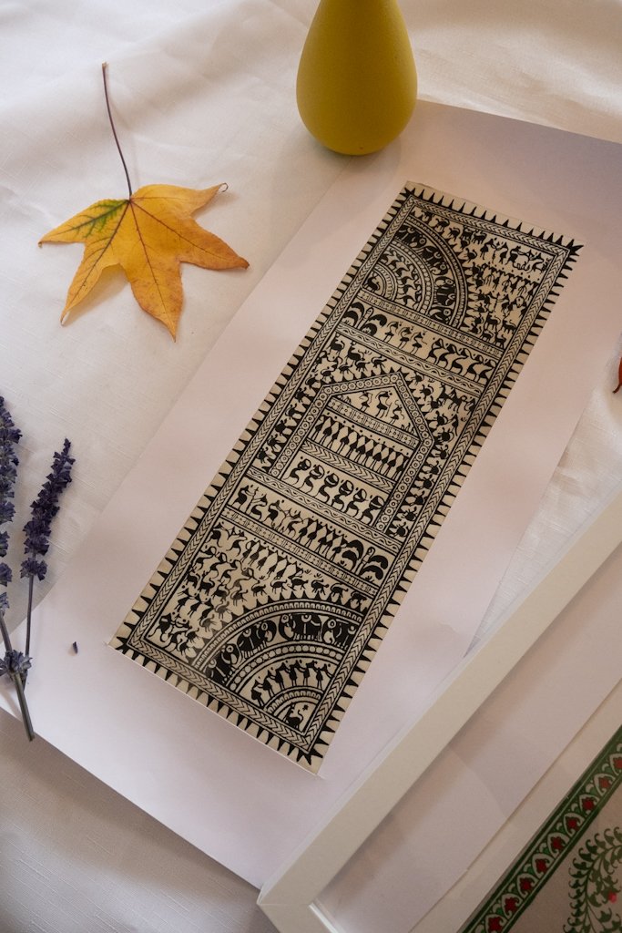 Handmade Warli Painting – Traditional Tribal Village Life in Black & White