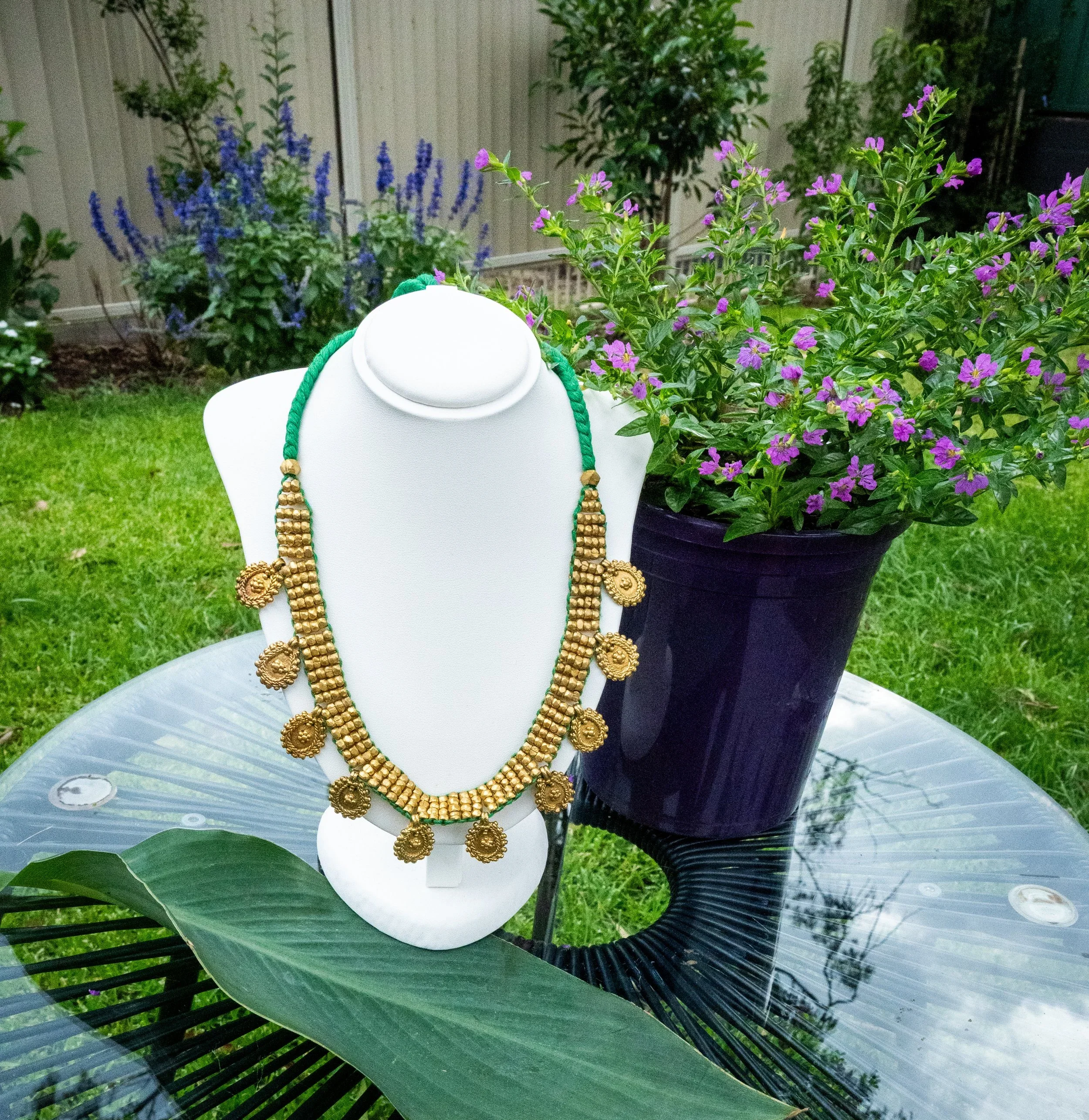 Tribal Green & Gold Dhokra Necklace | $45 | Nadhi Artistry Australia