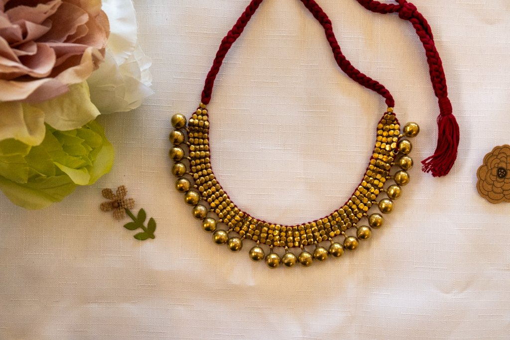Handmade Dhokra Brass Bead Necklace