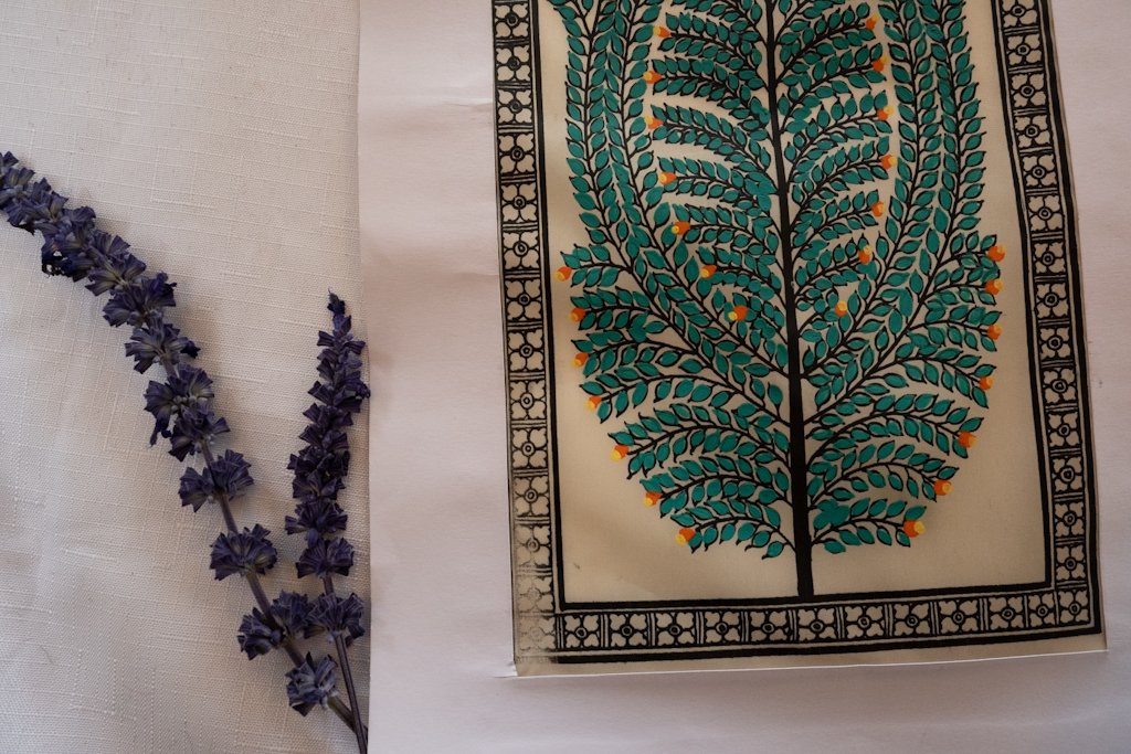 Handmade Pattachitra Painting – Intricate Green Leaf Motif with Orange Accents