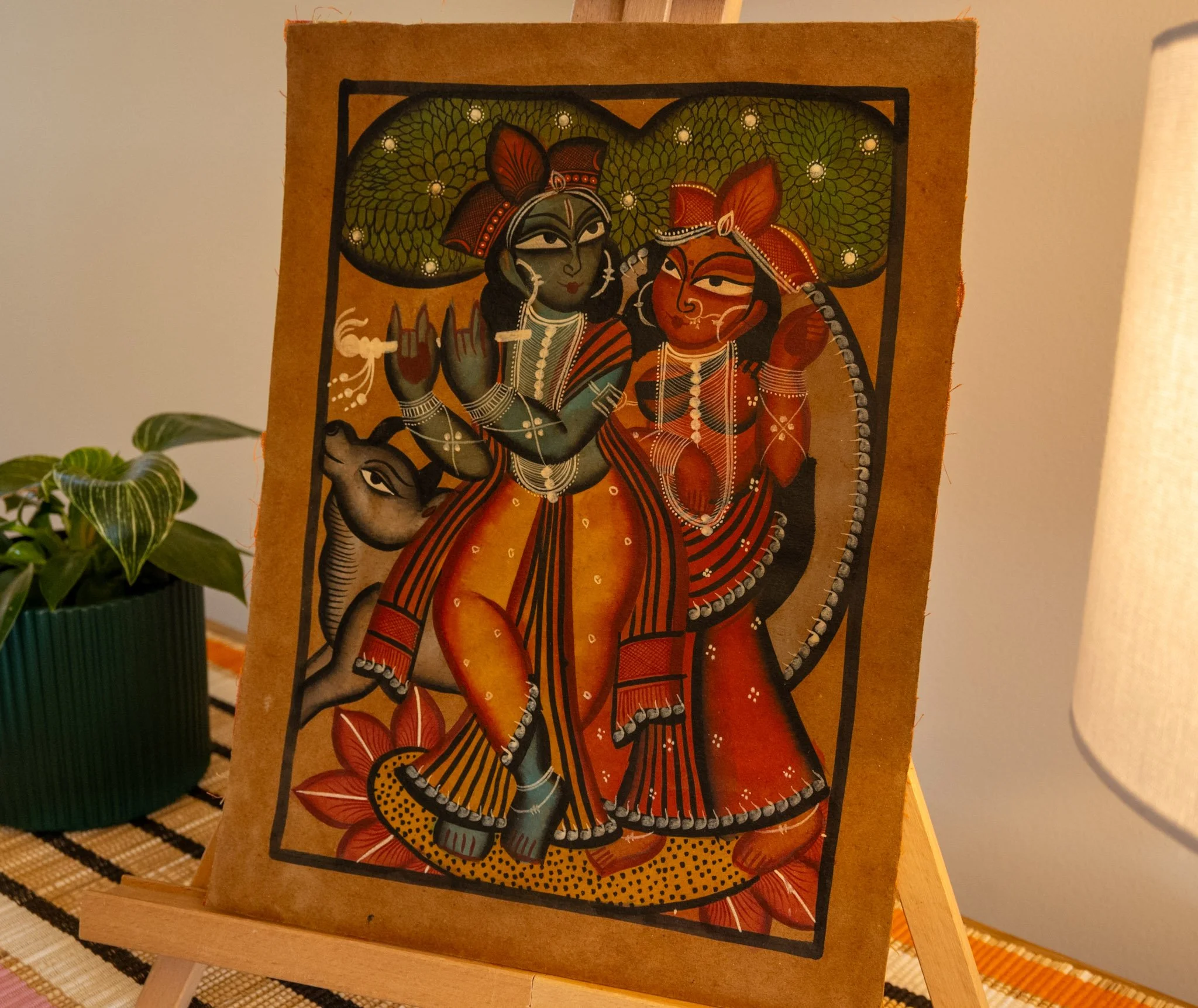 Bengal Pattachitra Radha Krishna Beneath the Kadamba Painting