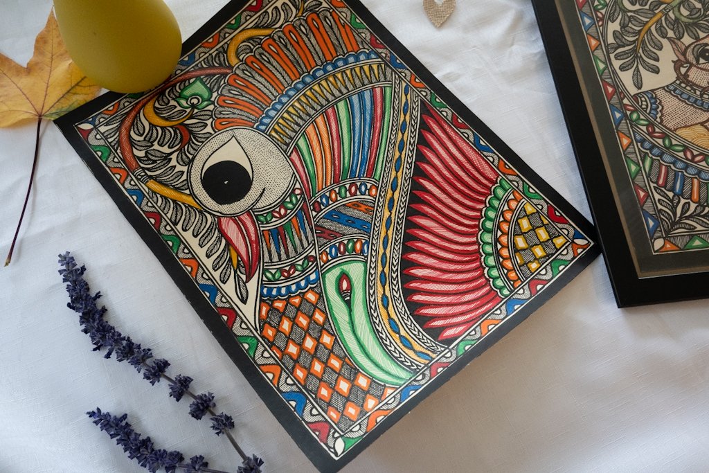 Handmade Madhubani Peacock Painting – Multicolour