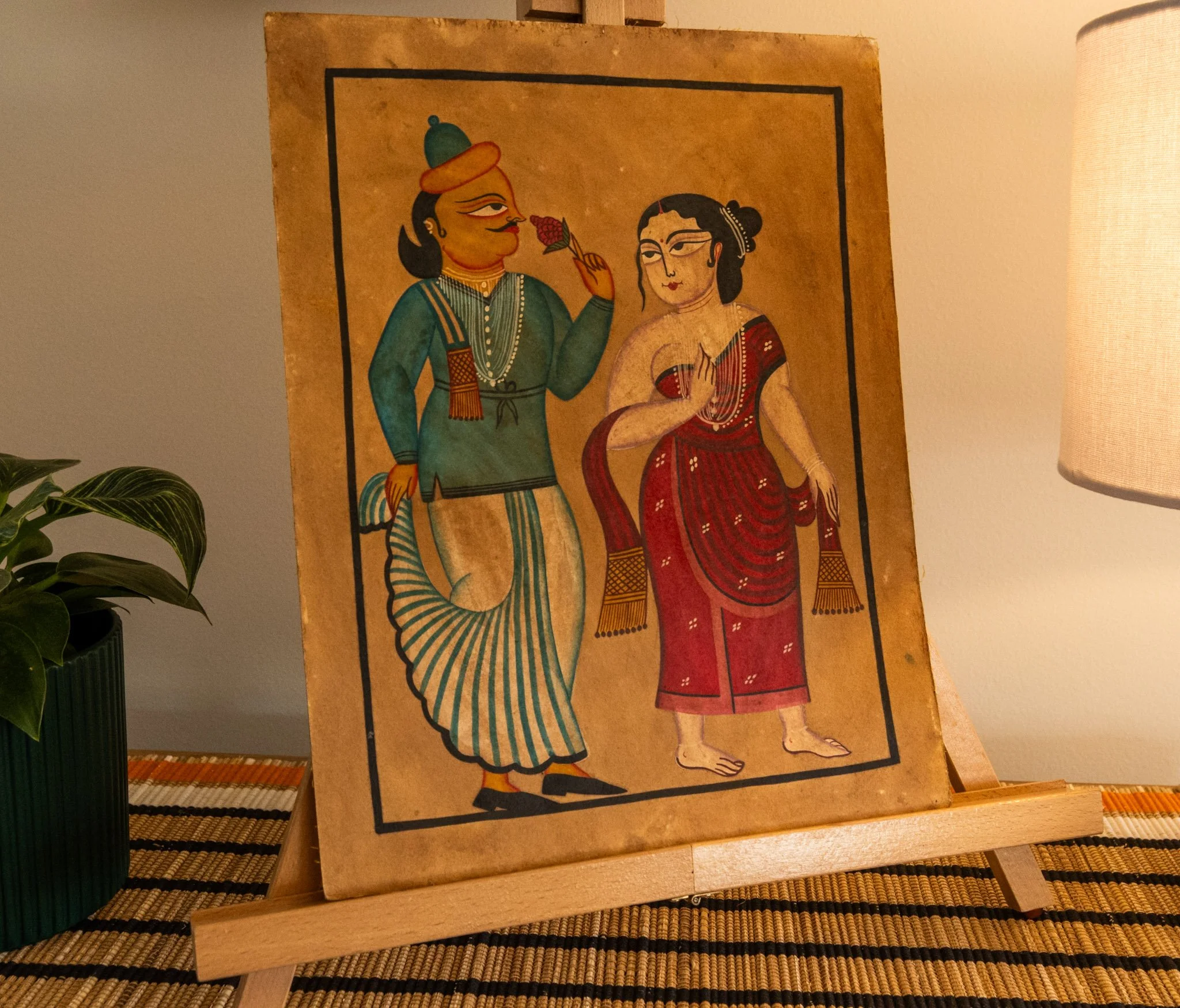 Bengal Pattachitra Babu and Bibi Courtship Painting