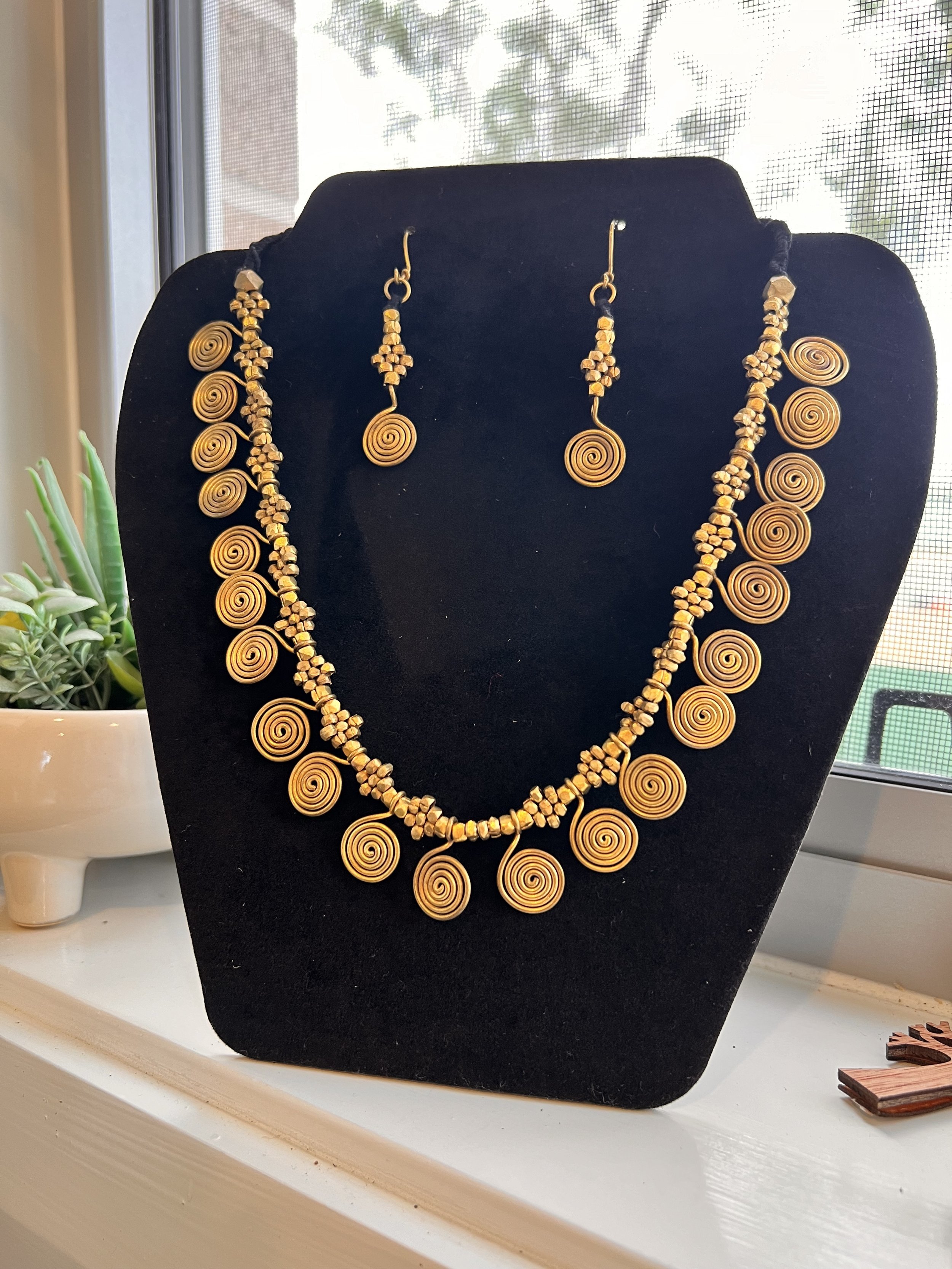 Handmade Dhokra Spiral Necklace and Earring Set – Brass Jewellery