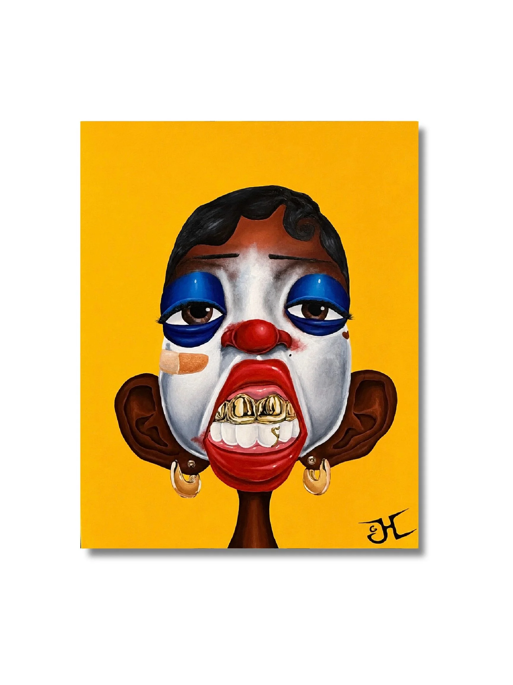 Josiah Harris beranted clown painting girl with grills black African American 5x4ft painting acrylic on canvas