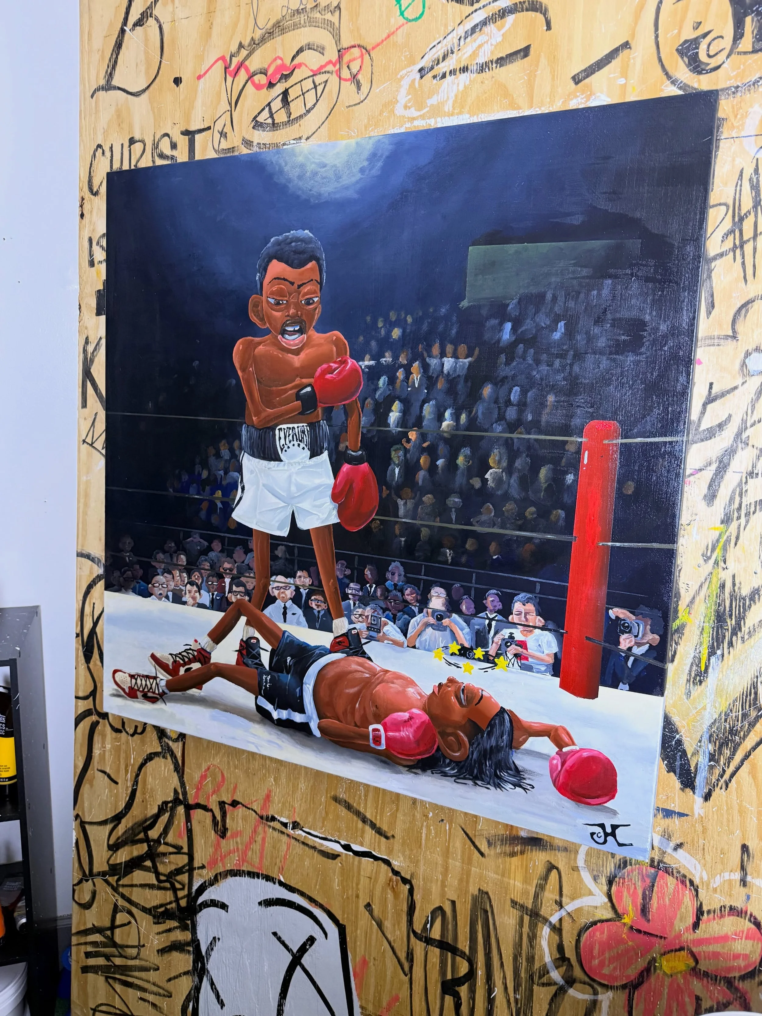 &ldquo;Strong Foundation&rdquo; 36x36in Acrylic on Canvas #art #boxing #painting #beranted  bro is not Ali😭😭🥀